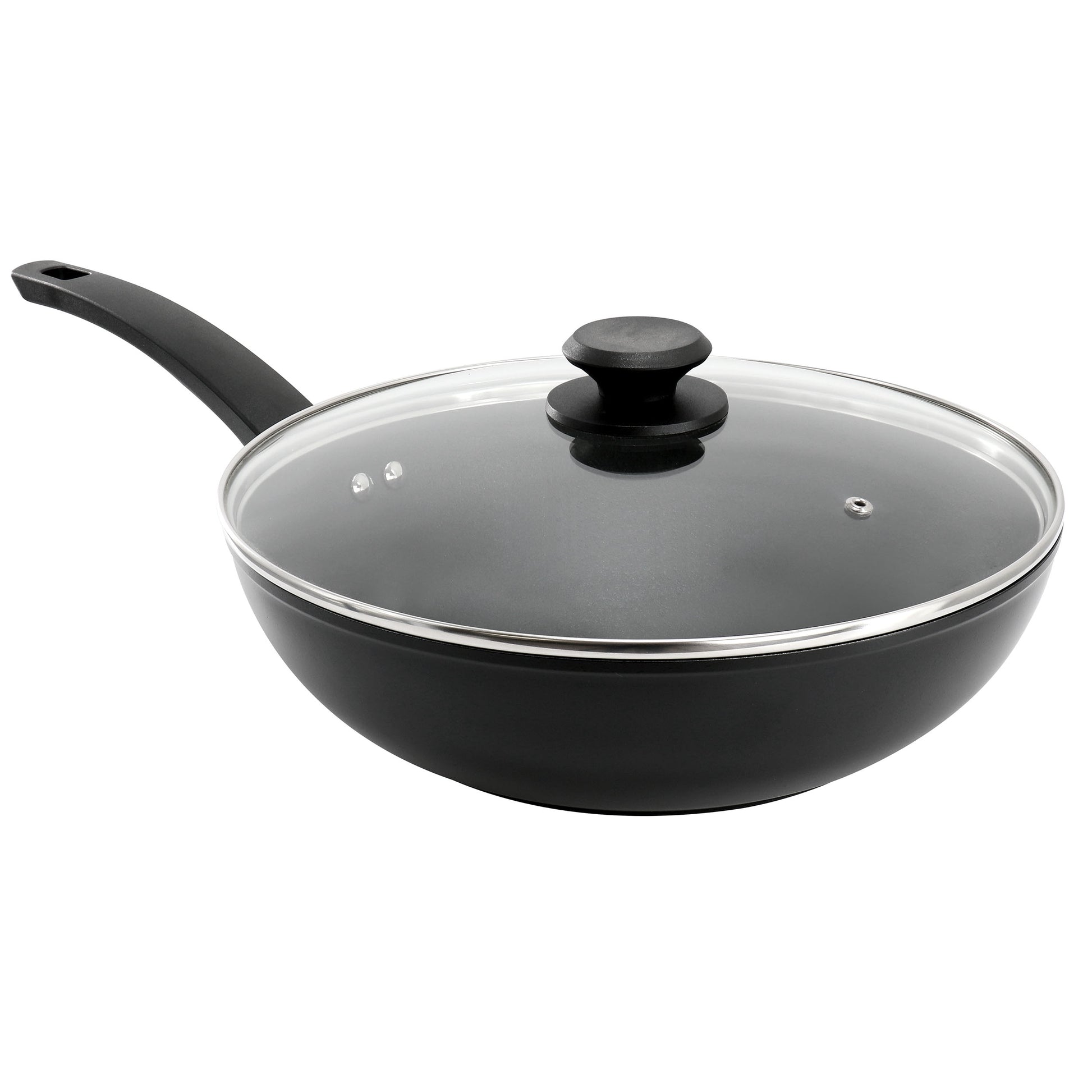 Oster Connelly 12" Textured Nonstick Aluminum Wok w Lid in Black
