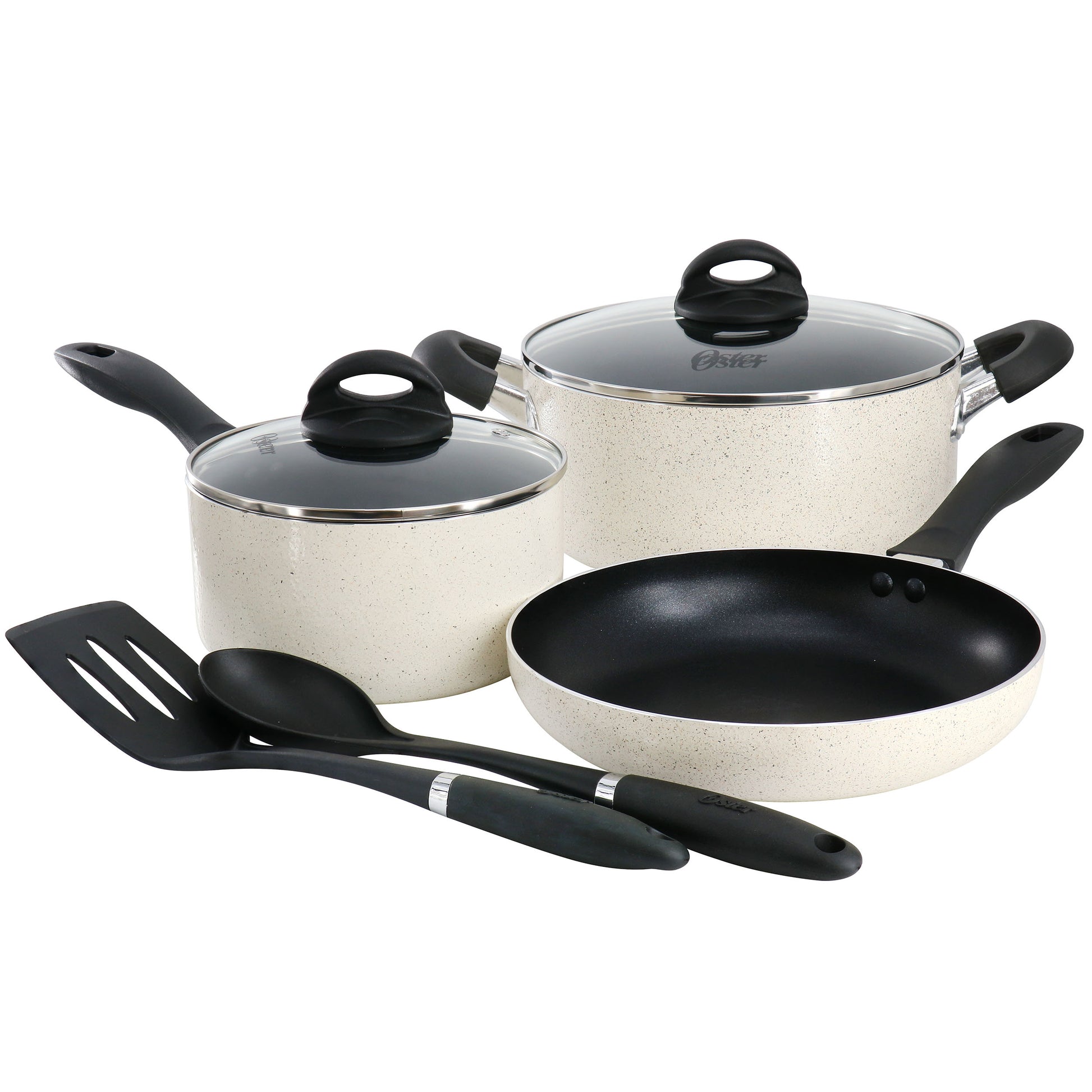 Oster Clairborne 7 Piece Nonstick Aluminum Cookware & Kitchen Tool Set in Linen