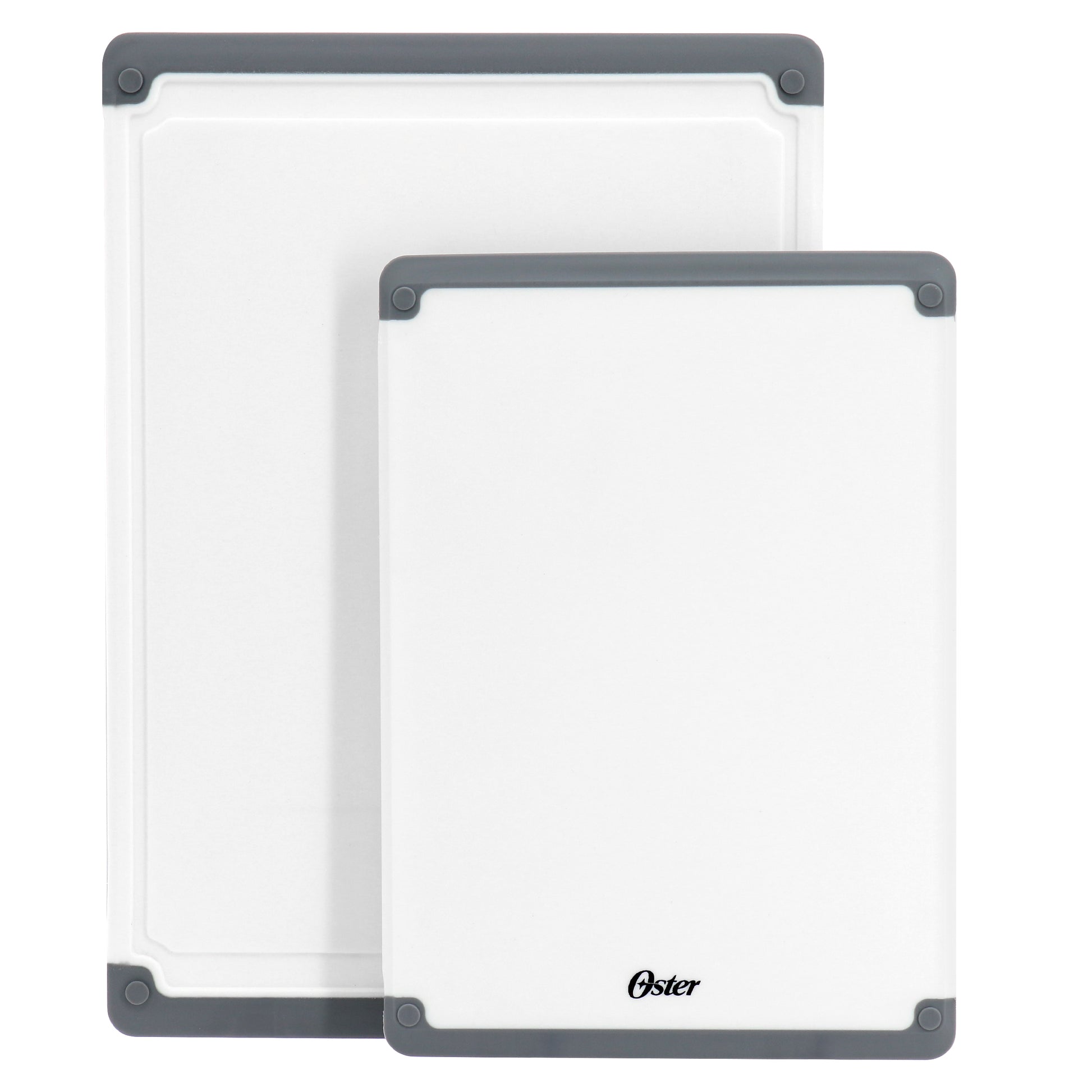 Oster Bergen 2 Piece Rectangular Plastic Cutting Board Set in White w Non-Slip F