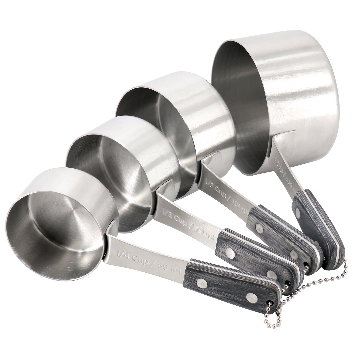 Oster Blakeley 4 Piece Stainless Steel Measuring Cup Set in Dark Gray w Wood Ha