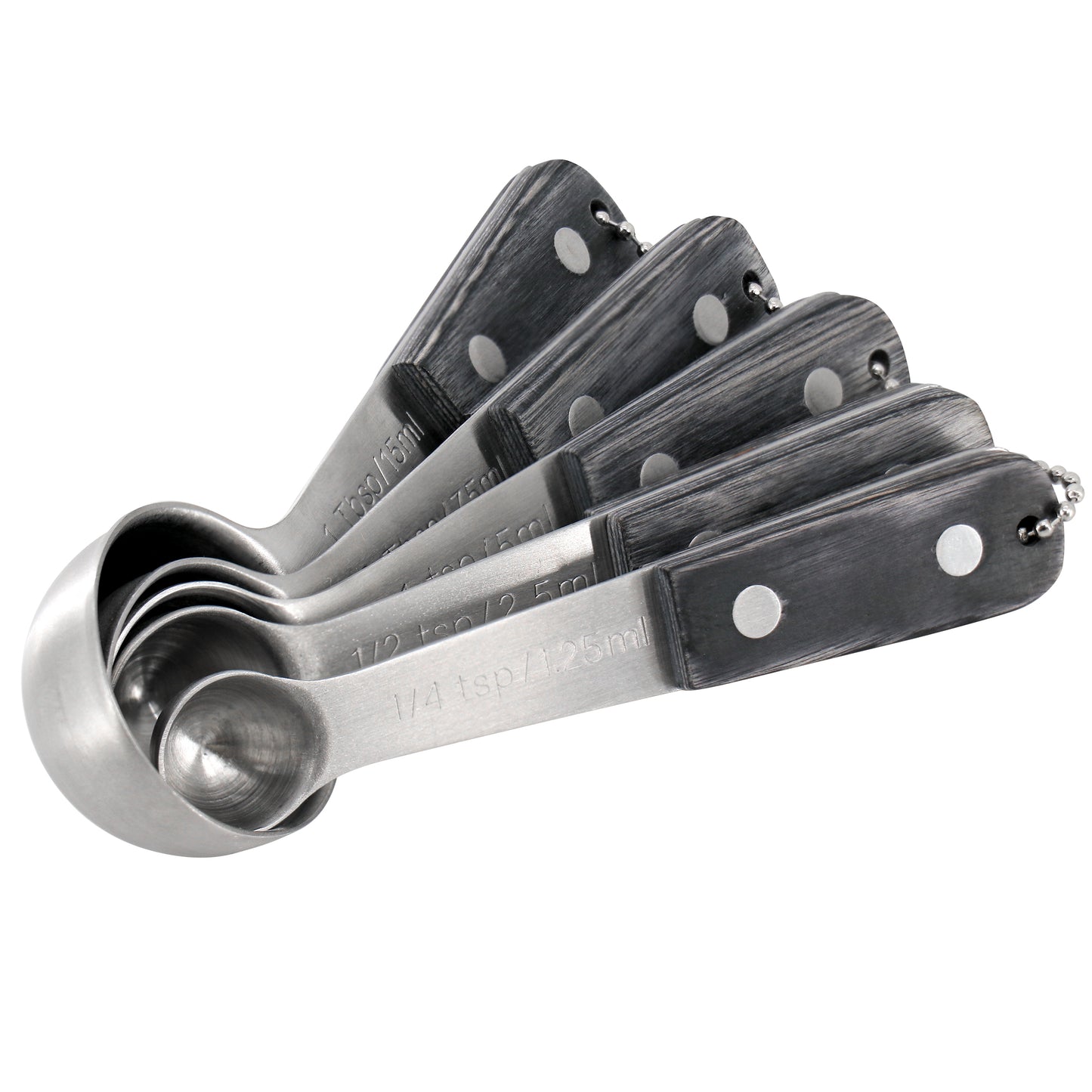 Oster Blakeley 5 Piece Stainless Steel Measuring Spoon Set in Dark Gray w Wood