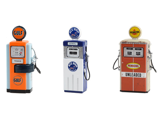 Vintage Gas Pump Set of 3 Pumps Series 14 1/18 Diecast Models Greenlight