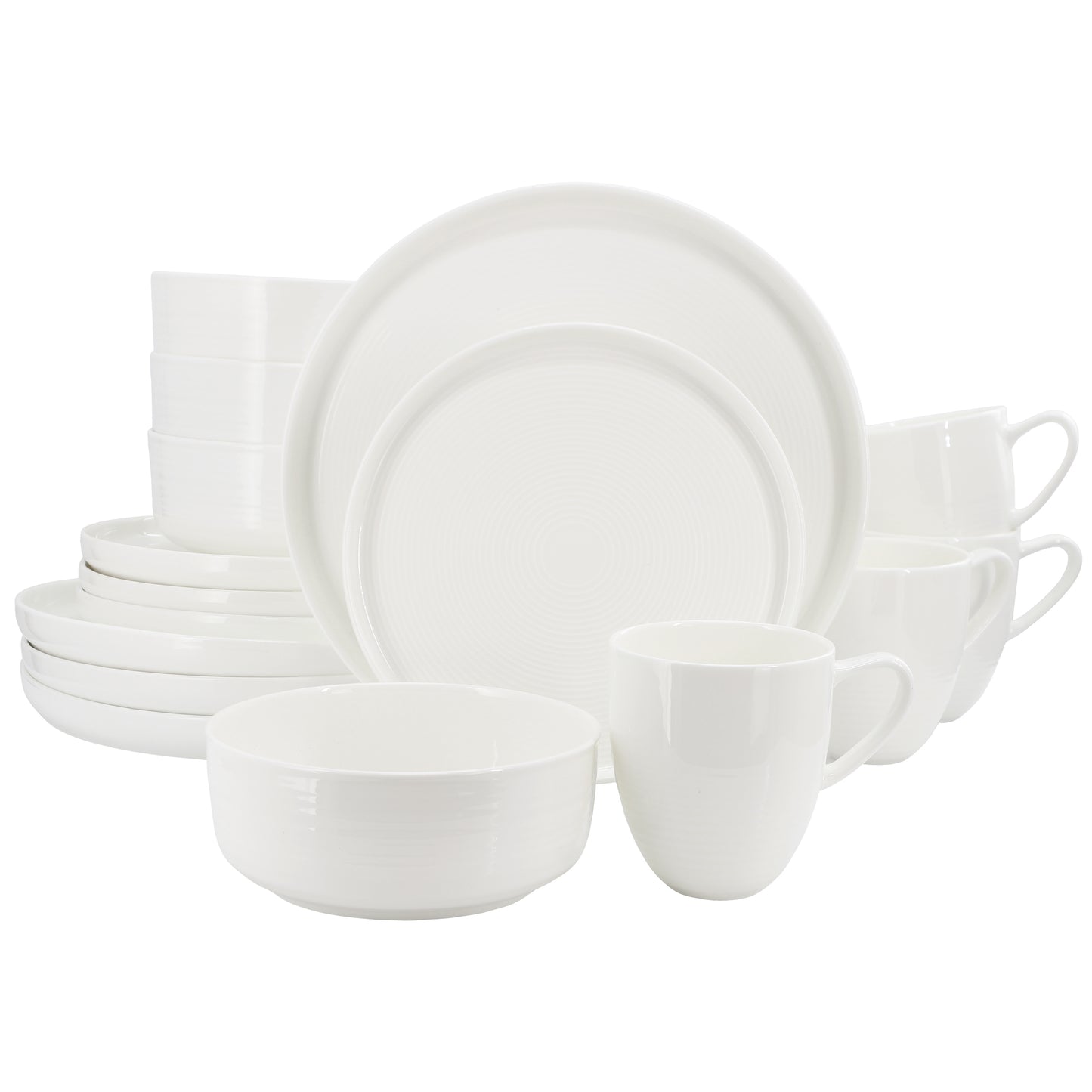 Gibson Elite Annual Rings 16 Piece Bone China Dinnerware Set White