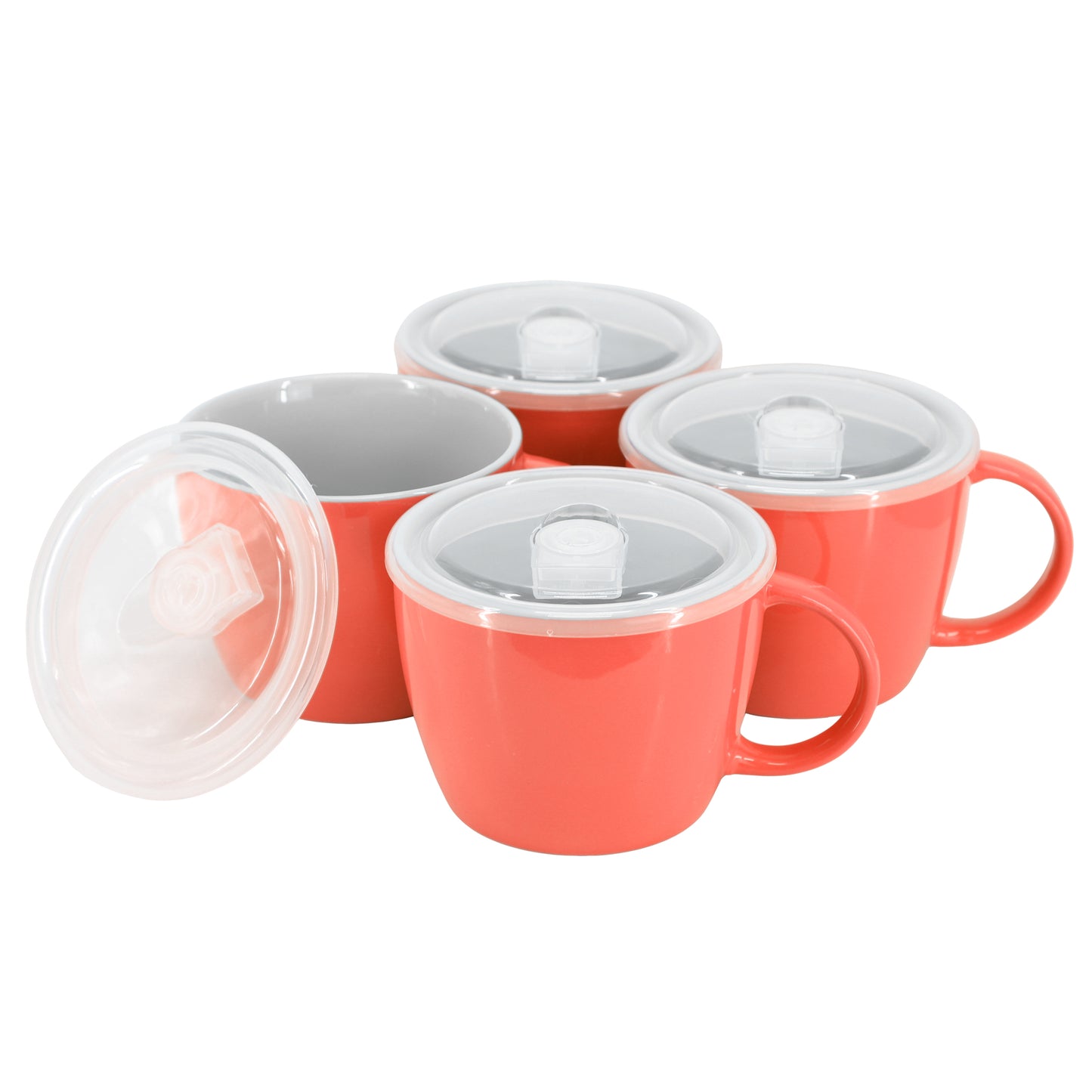 Gibson Home On The Go 4 Piece 25 oz Stoneware Soup Cup Set w Lid in Red