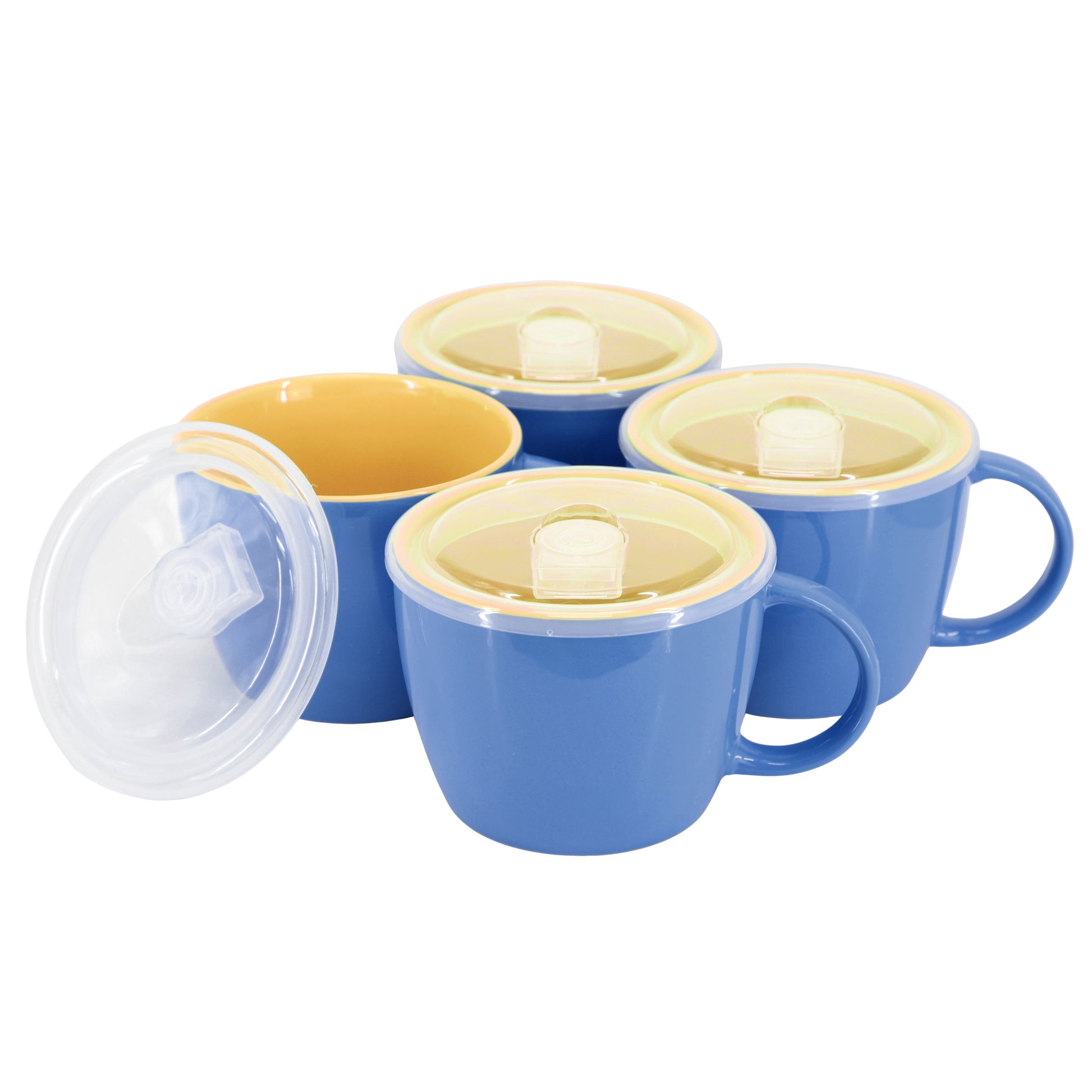 Gibson Home On The Go 4 Piece 25 oz Stoneware Soup Cup Set w Lid in Blue