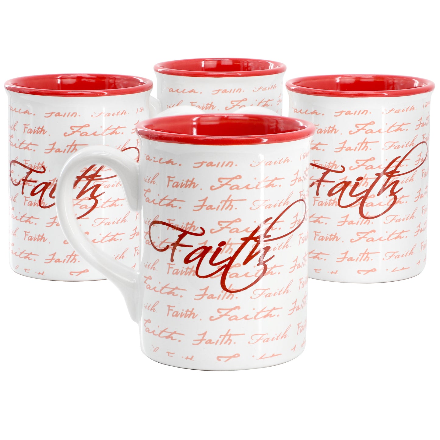 Gibson Home Inspirational Words Faith 4 Piece 16 oz Stoneware Mug Set in Red