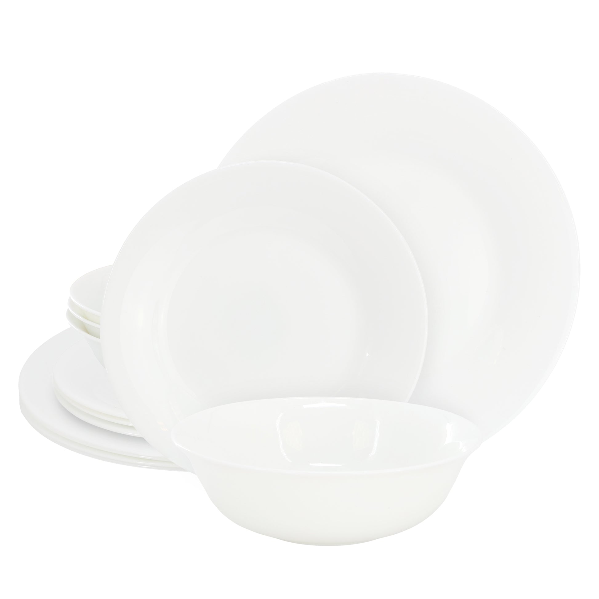Gibson Ultra White Shadow 12 Piece Opal Glass Dinnerware Set in White