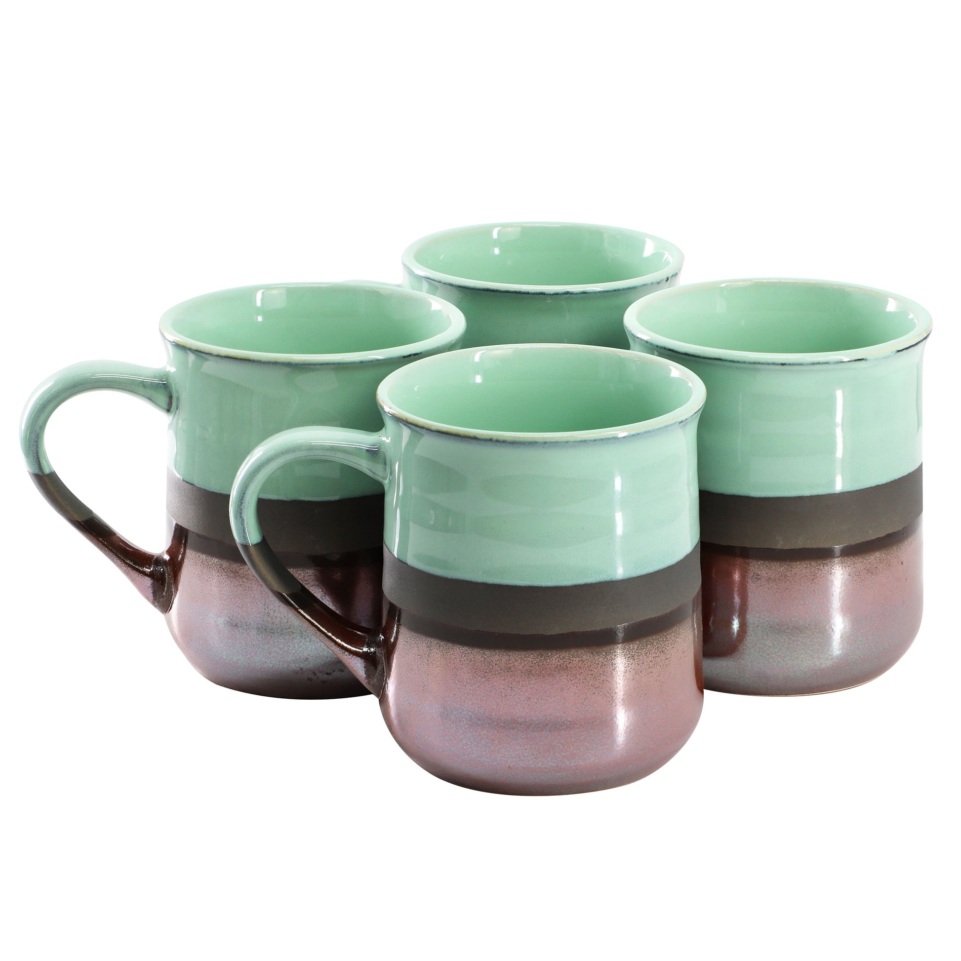 Gibson Home Copper Tonal 4 Piece 18 oz Stoneware Cup Set in Celadon