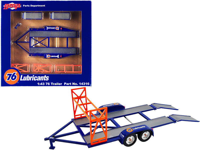 Tandem Car Trailer w Tire Rack Blue Union 76 for 1/43 Scale Model Cars GMP