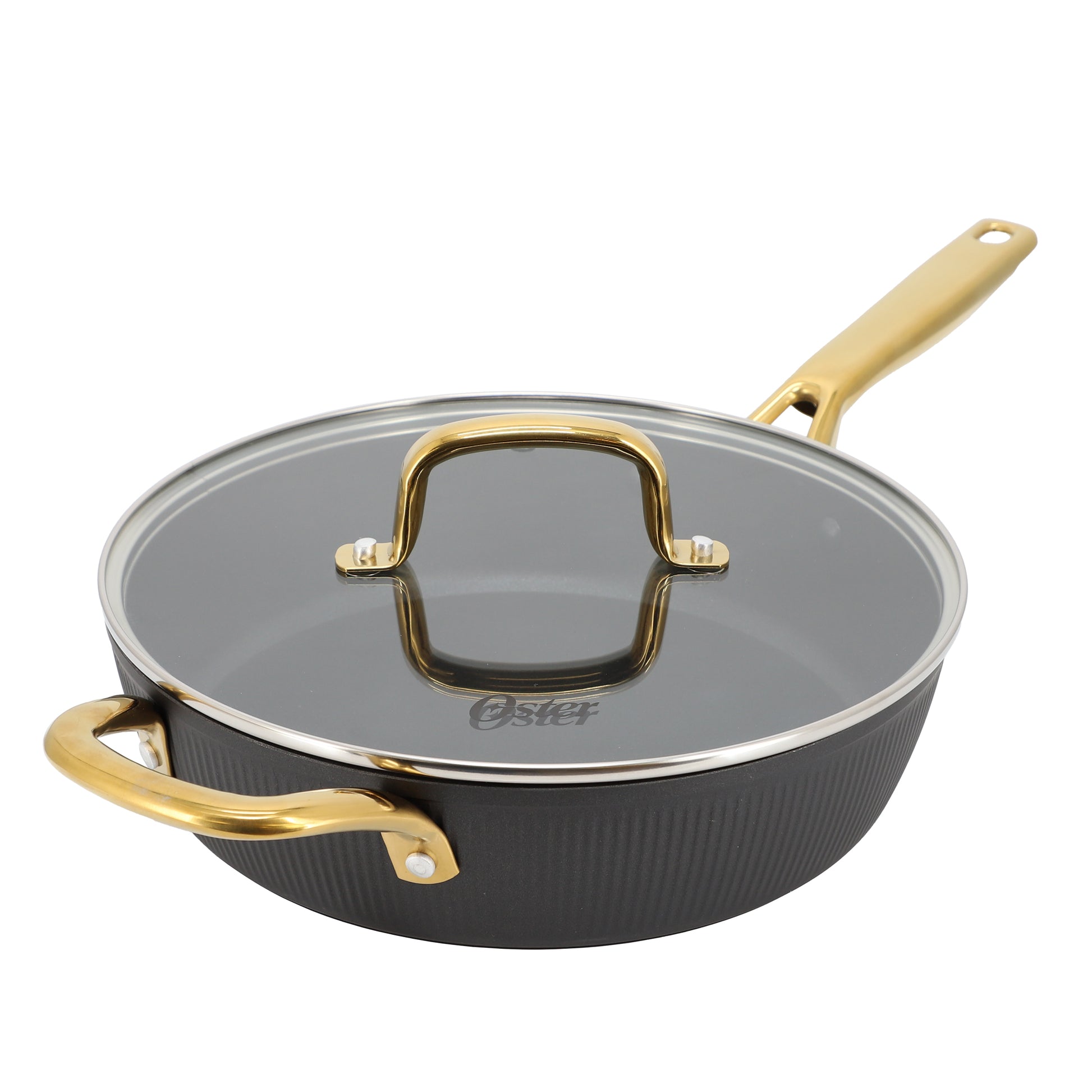 Oster Abbottsford 4 Quart Nonstick Aluminum Saute Pan w Glass Lid in Black