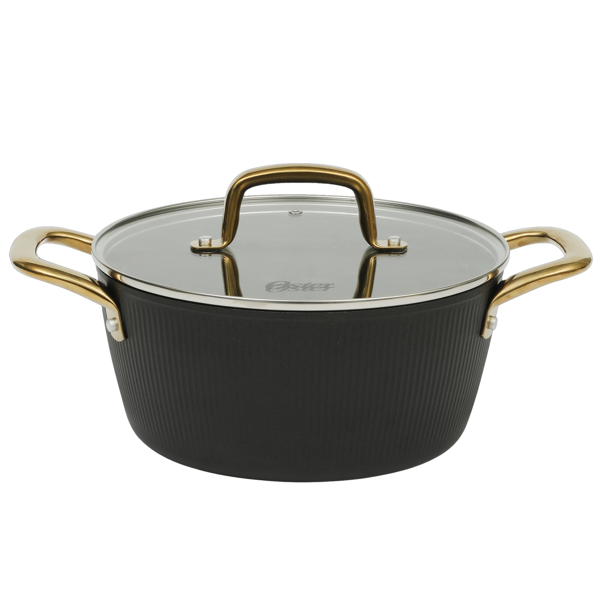 Oster Abbottsford 7 Quart Nonstick Aluminum Dutch Oven w Glass Lid in Black