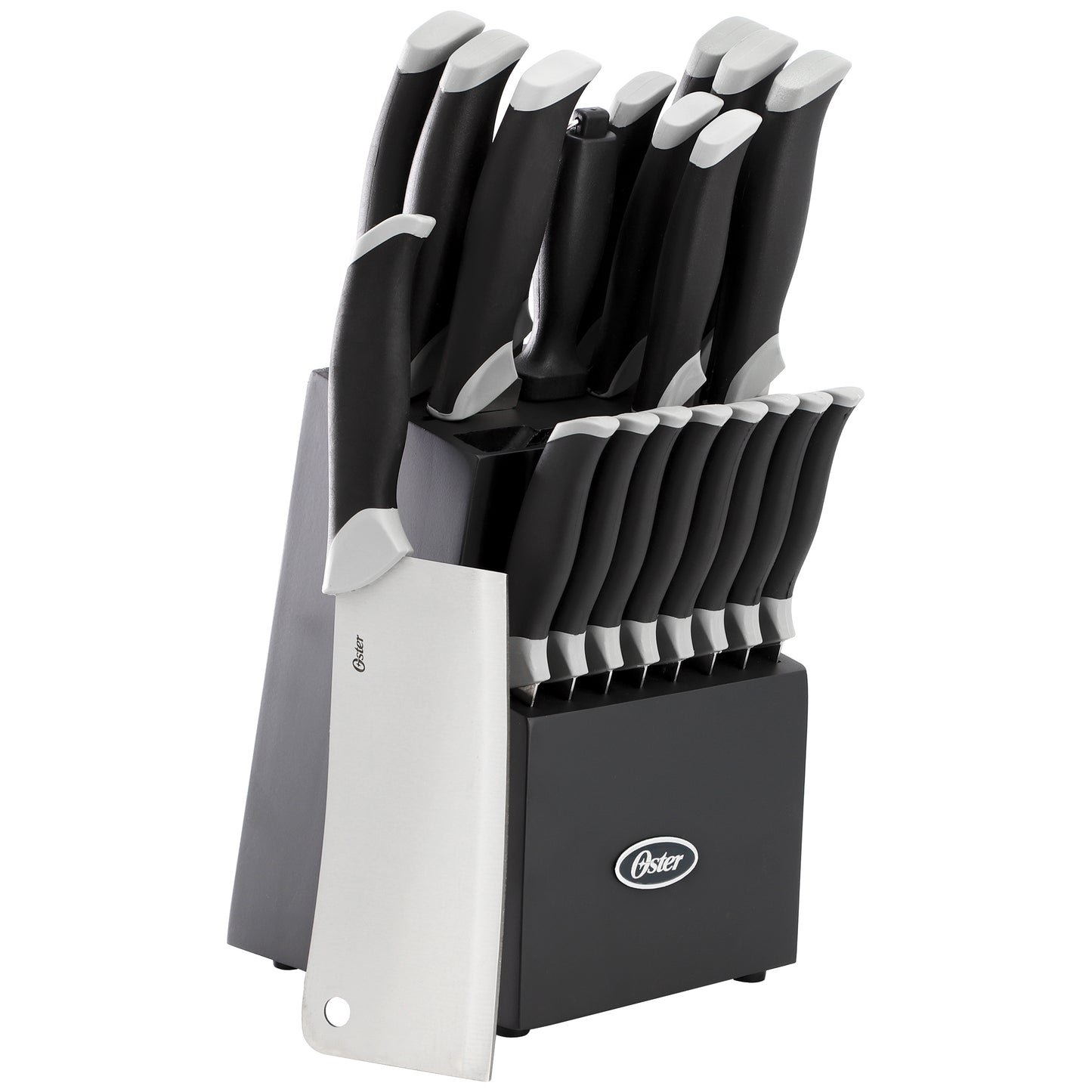Oster Lindbergh 22 Piece Stainless Steel Cutlery Set w Storage Block in Black