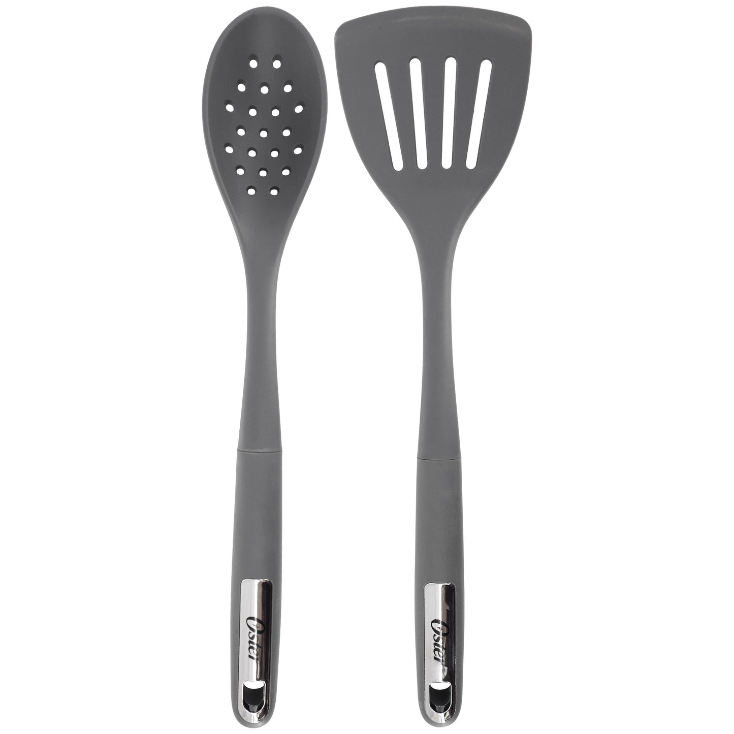 Oster Ridgecrest 2 Piece Silicone Kitchen Tool Slotted Spoon & Turner Set in Gra