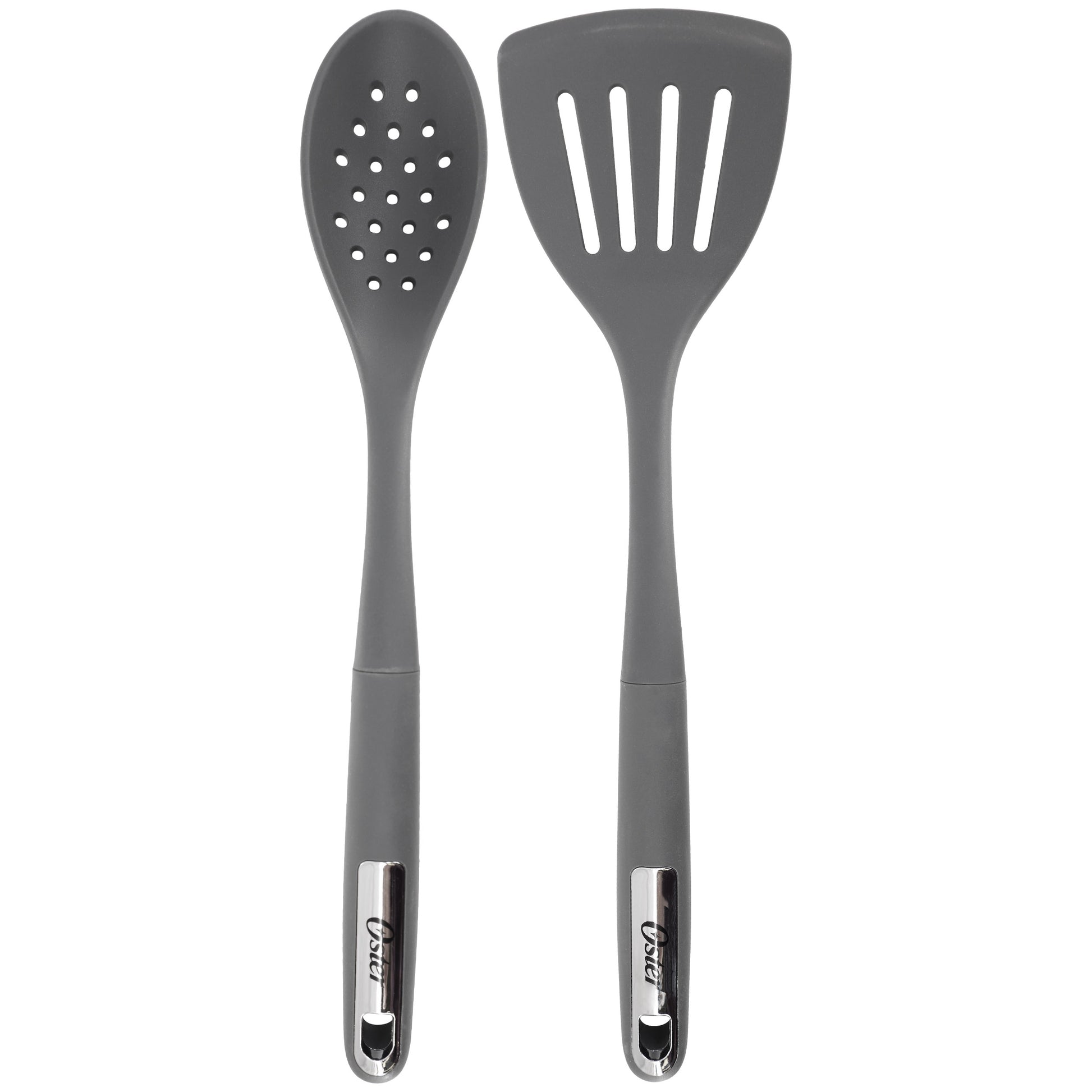 Oster Ridgecrest 2 Piece Silicone Kitchen Tool Slotted Spoon & Turner Set in Gra