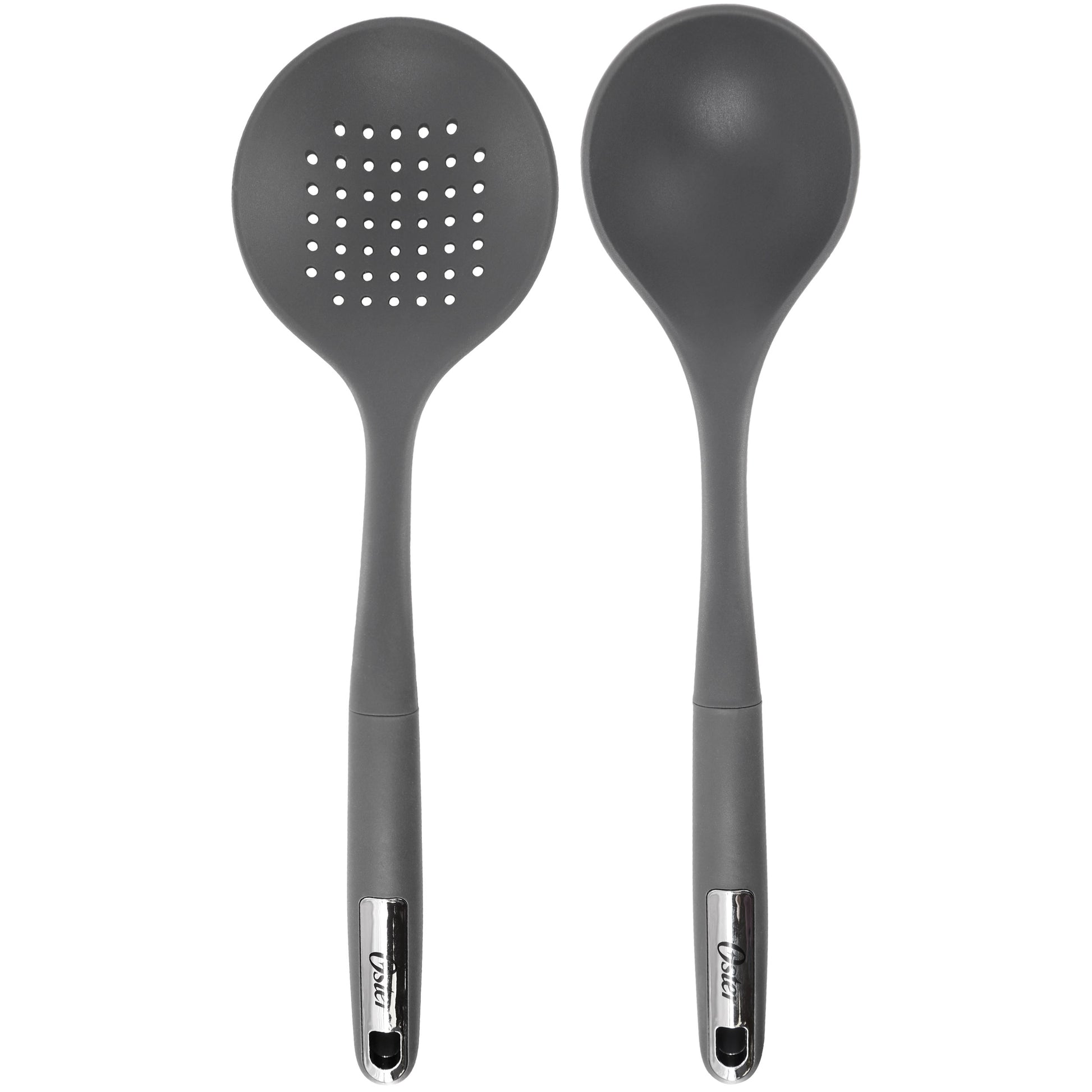 Oster Ridgecrest 2 Piece Silicone Kitchen Tool Skimmer & Ladle Set in Gray