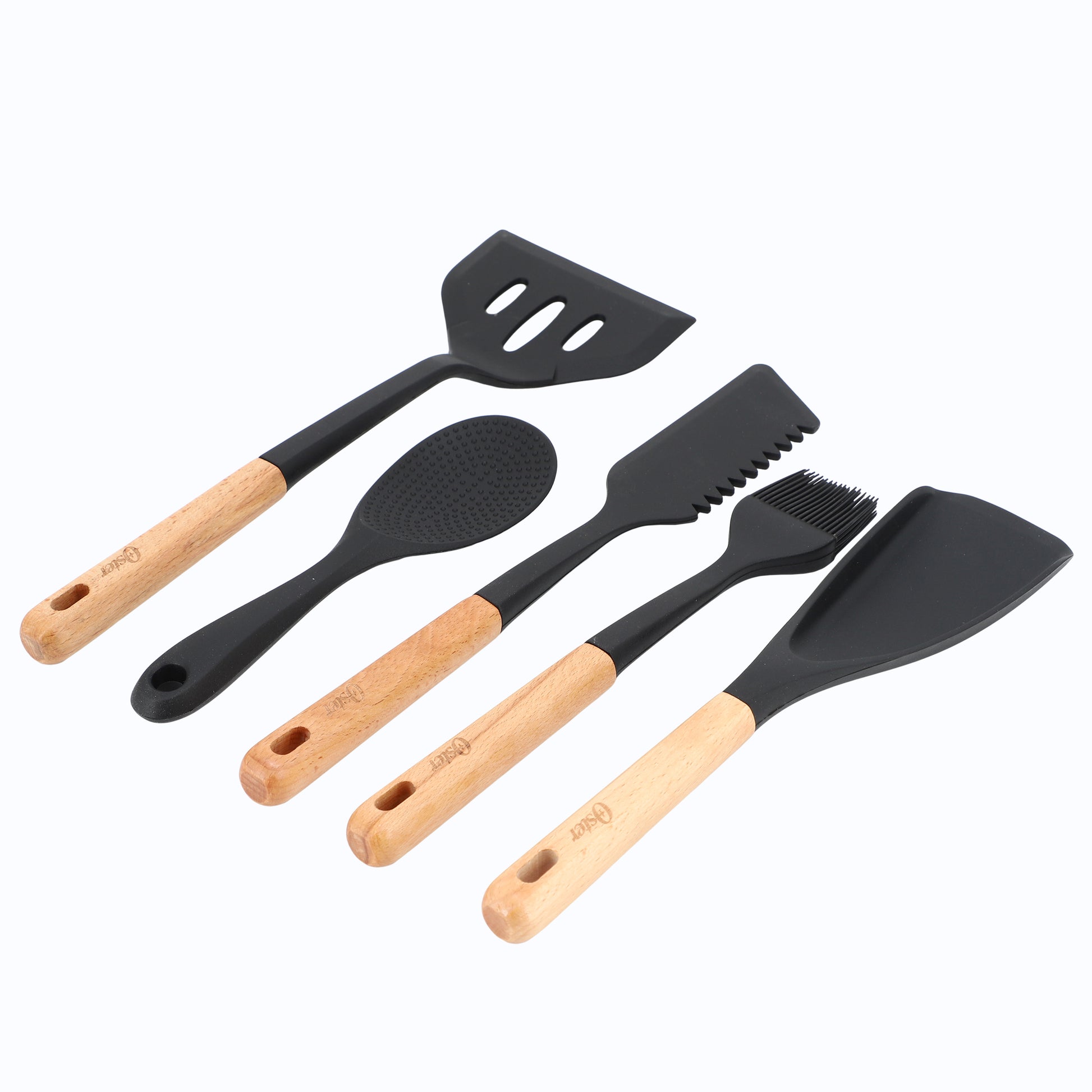 Oster Marion 5 Piece Silicone & Wood Kitchen Tool Set in Black