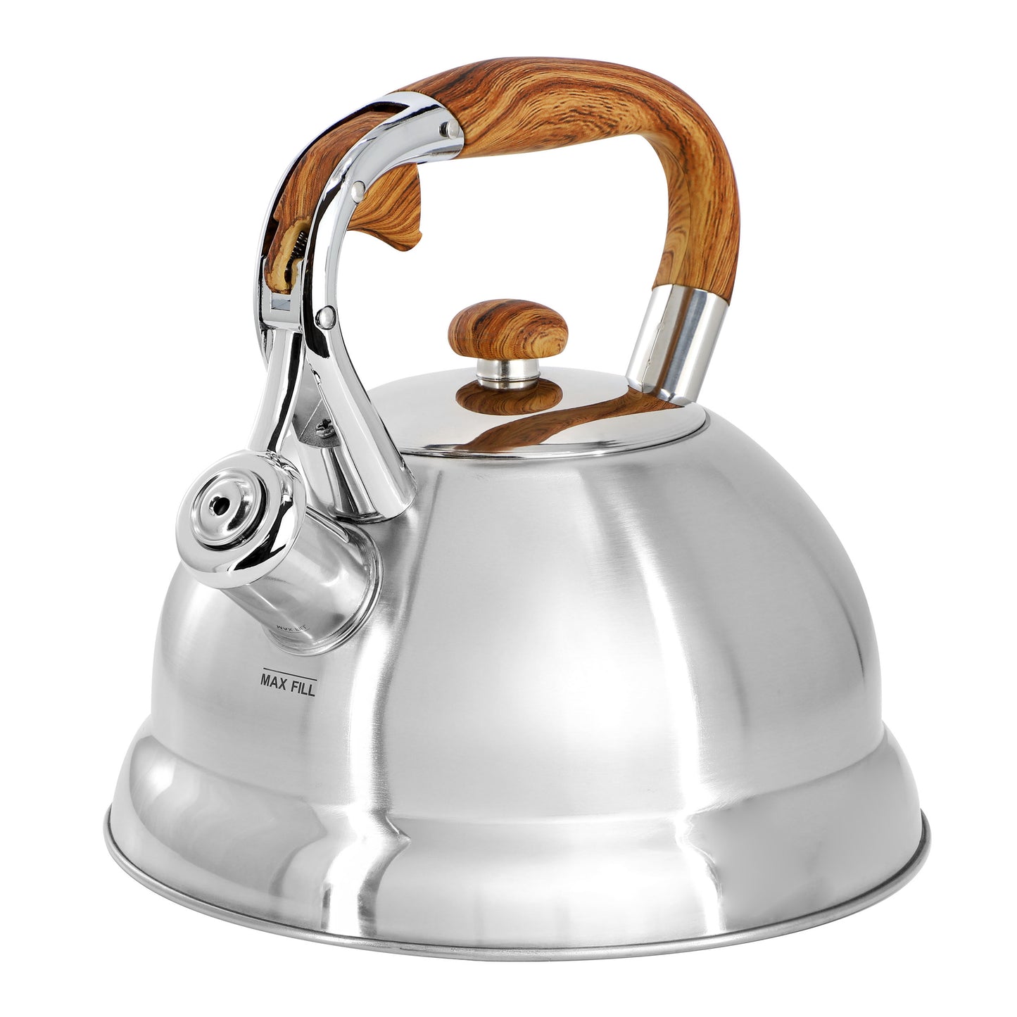 Mr. Coffee Woodmont 2 Quart Stainless Steel Stovetop Whistling Tea Kettle in Sil
