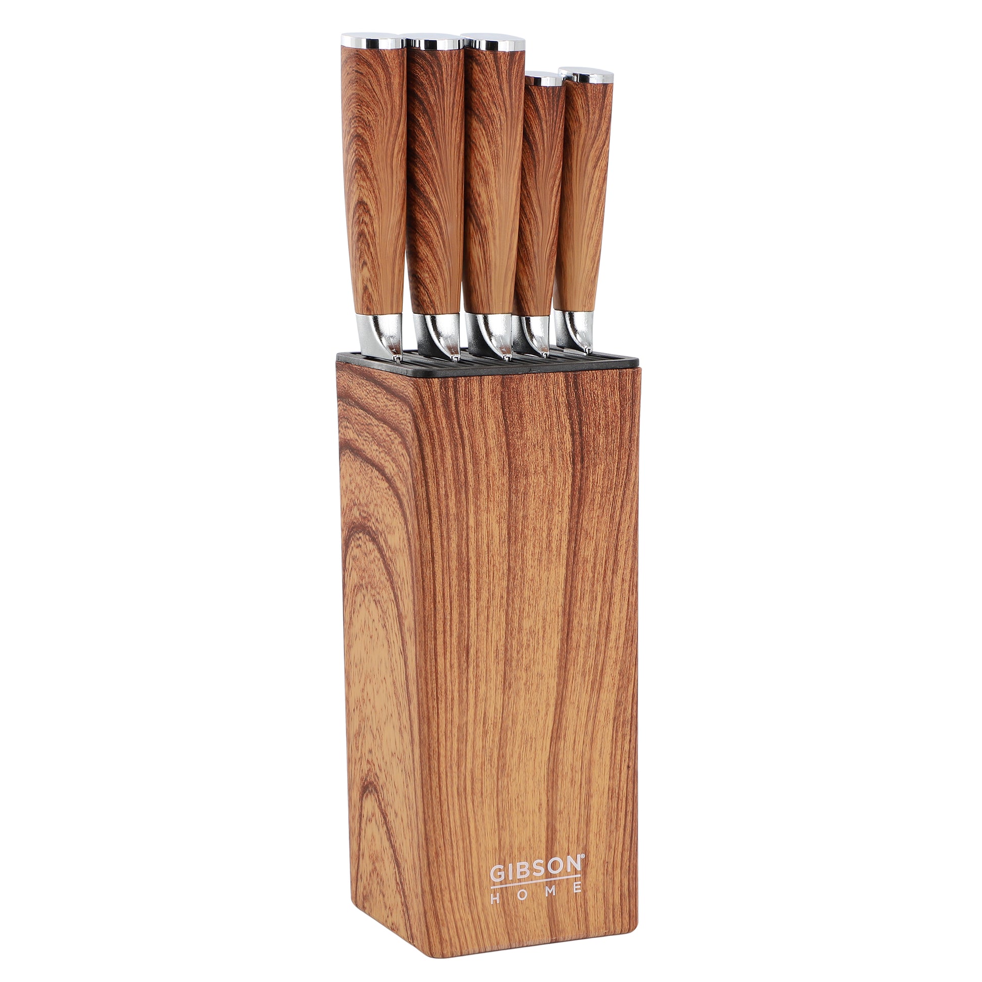 Gibson Home Jacksboro 6 Piece Stainless Steel Cutlery Set w Block in Brown