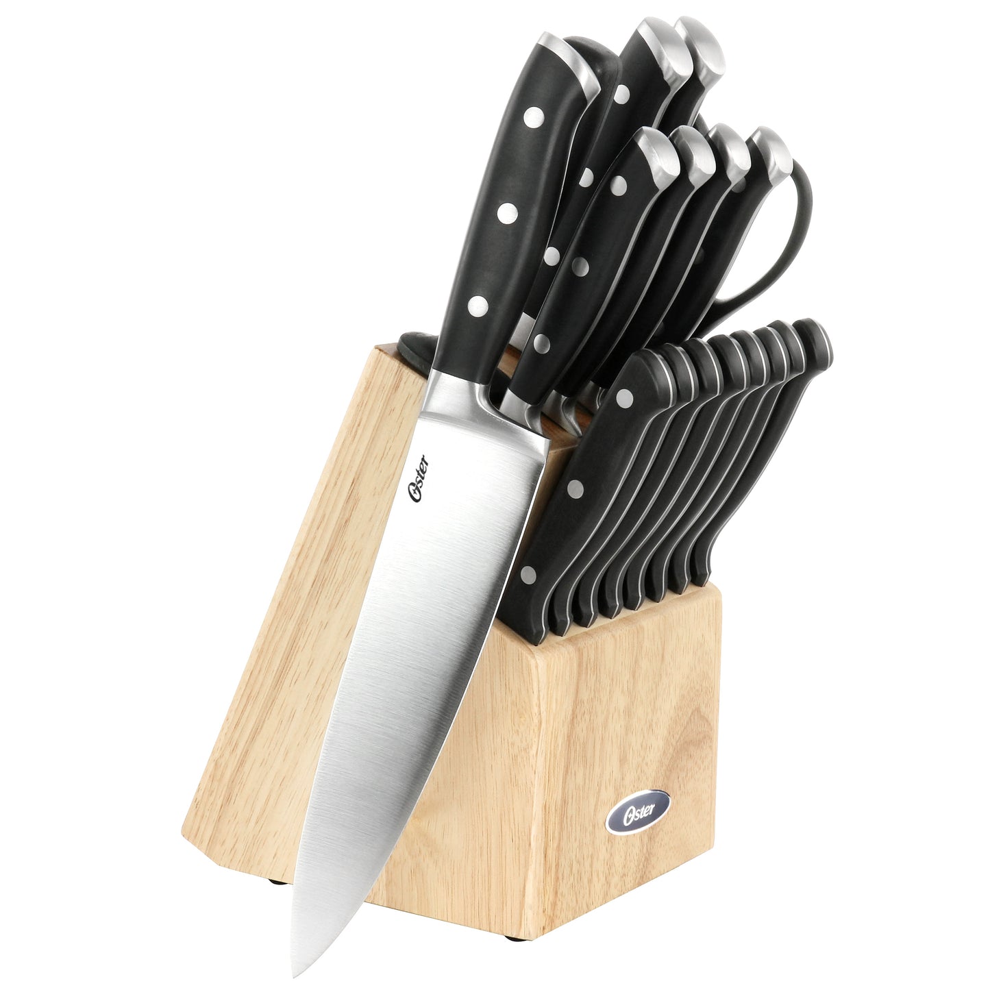 Oster Ginley 18 Piece Stainless Steel Cutlery Set in Black w Pinewood Block