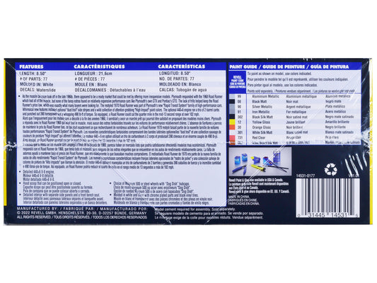 Level 4 Model Kit 1970 Plymouth Road Runner 1/24 Scale Model Revell