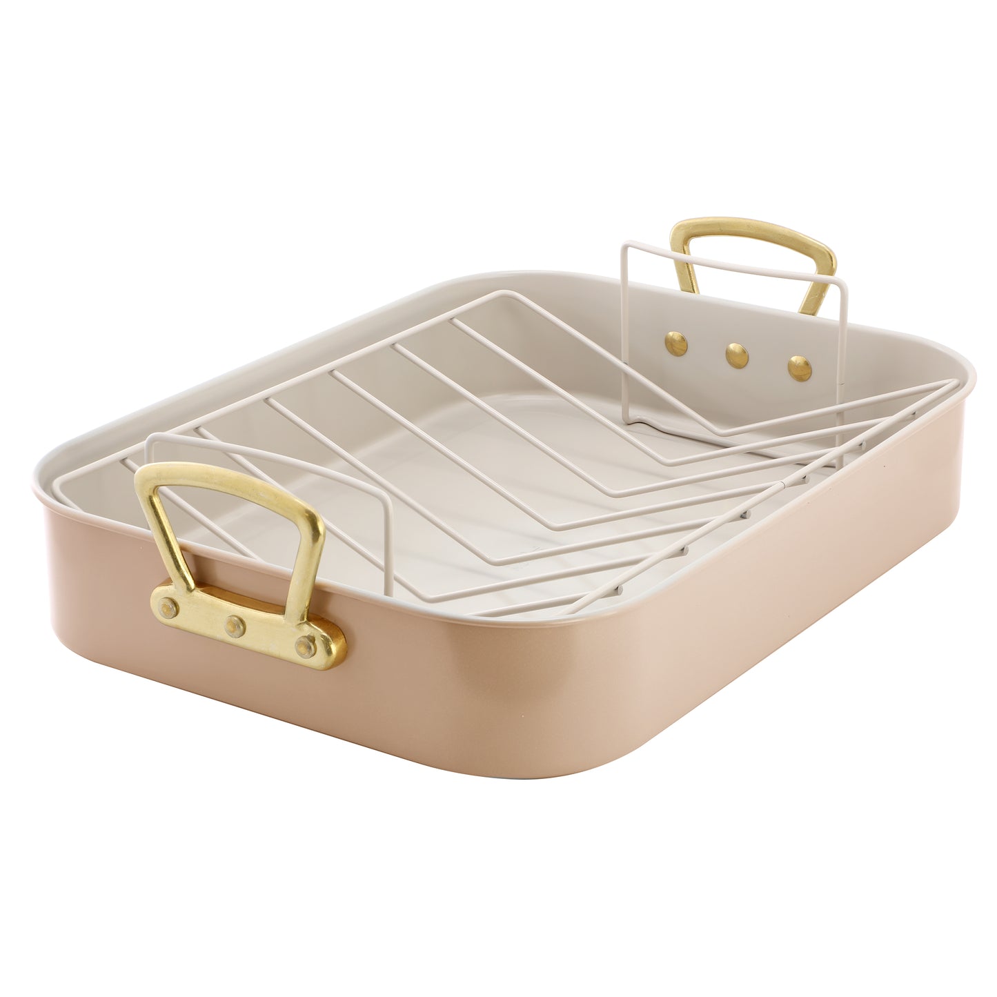 Gibson Home Broxton 2 Piece Nonstick Steel Roaster Pan in Apricot w Rack