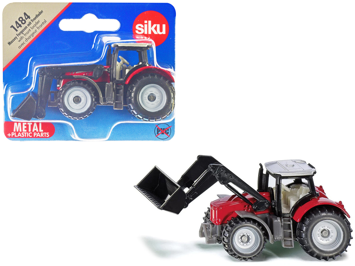 Massey Ferguson Tractor w Front Loader Red w Silver Top Diecast Model Siku