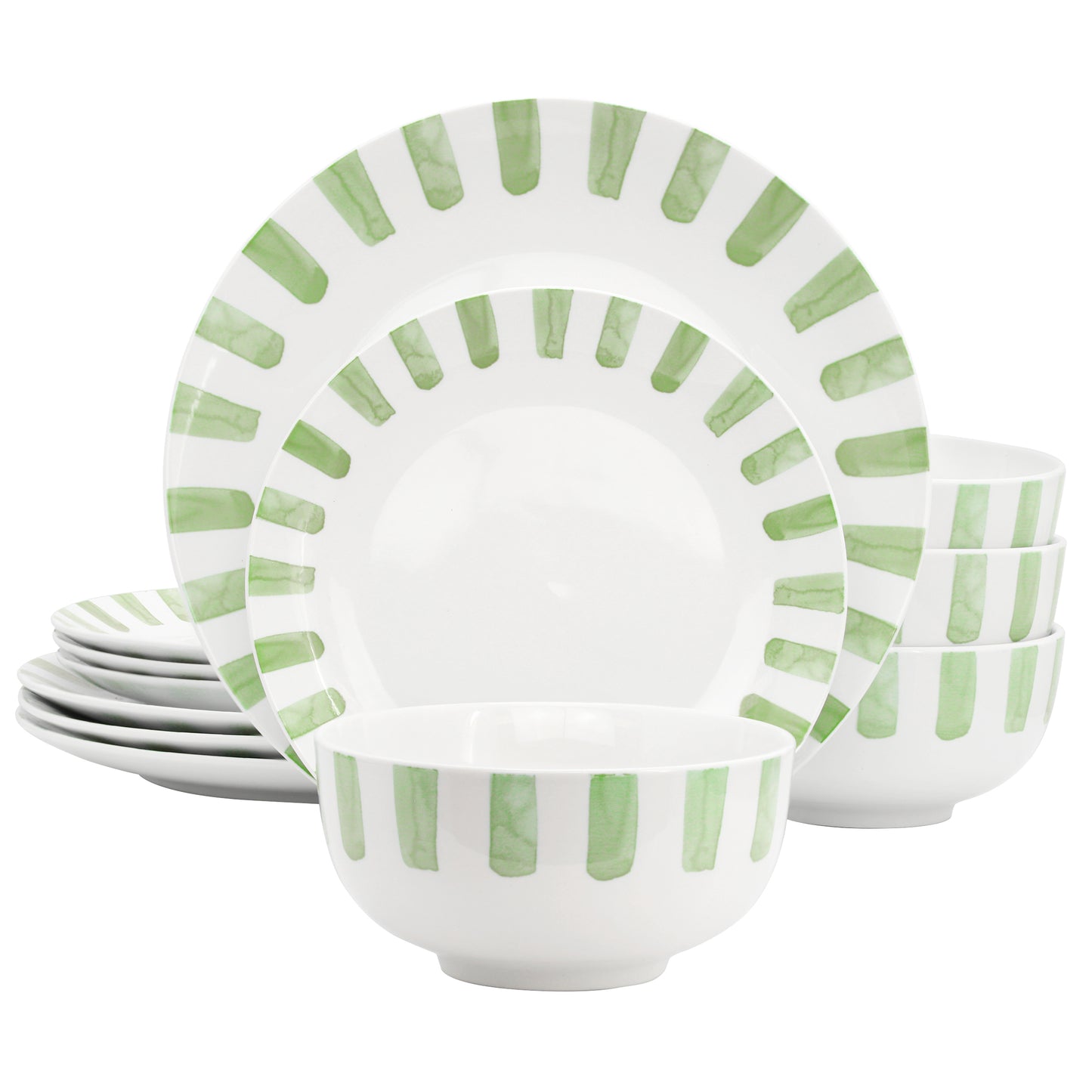 Gibson Home Pacific Waves 12 Piece Round Ceramic Dinnerware Set Green