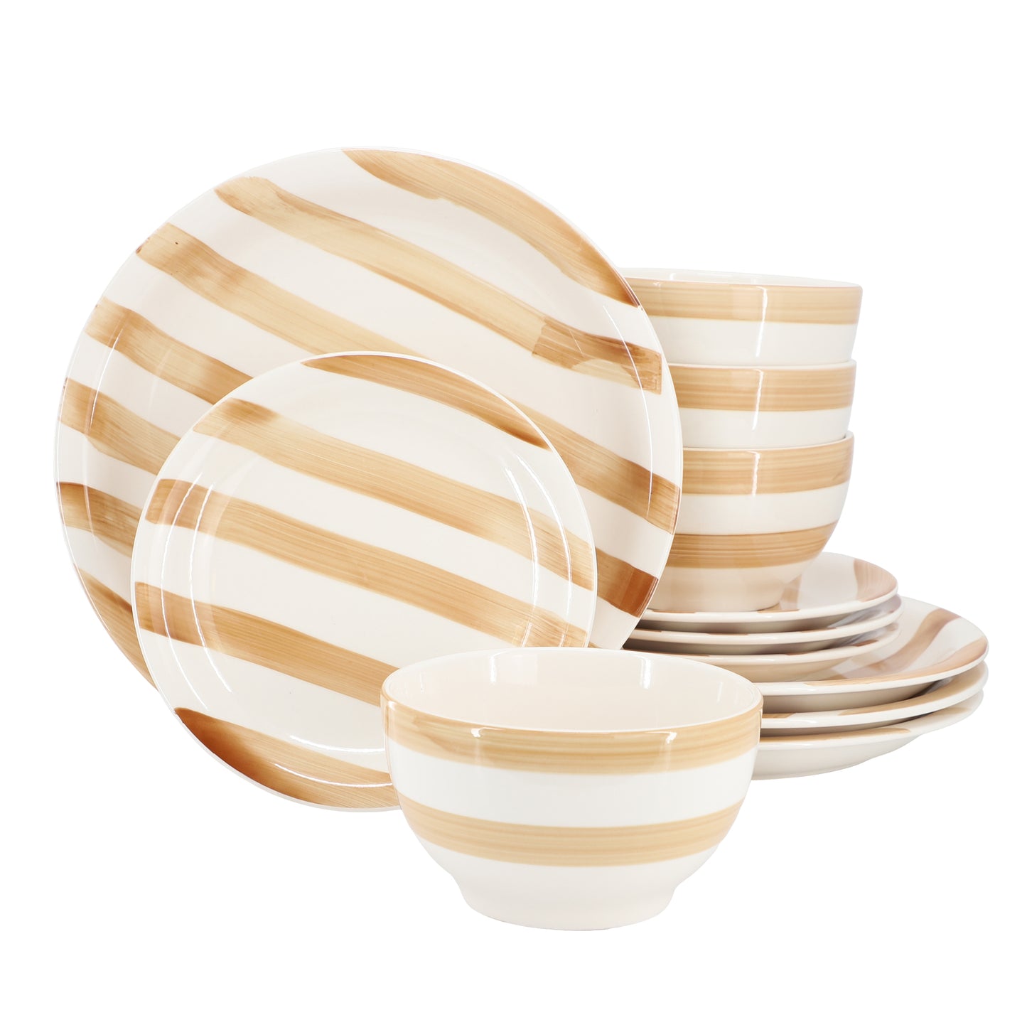 Gibson Home Kenwood Shores 12 Piece Stoneware Dinnerware Set Sand Stripe