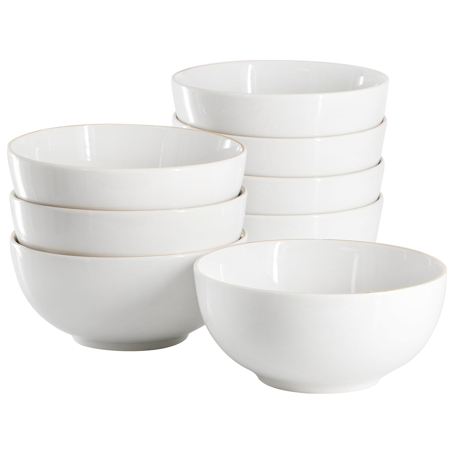 Gibson Home Ogalla 8 Piece Fine Ceramic 6" 22 oz Cereal Bowl Set White w Gold Ri