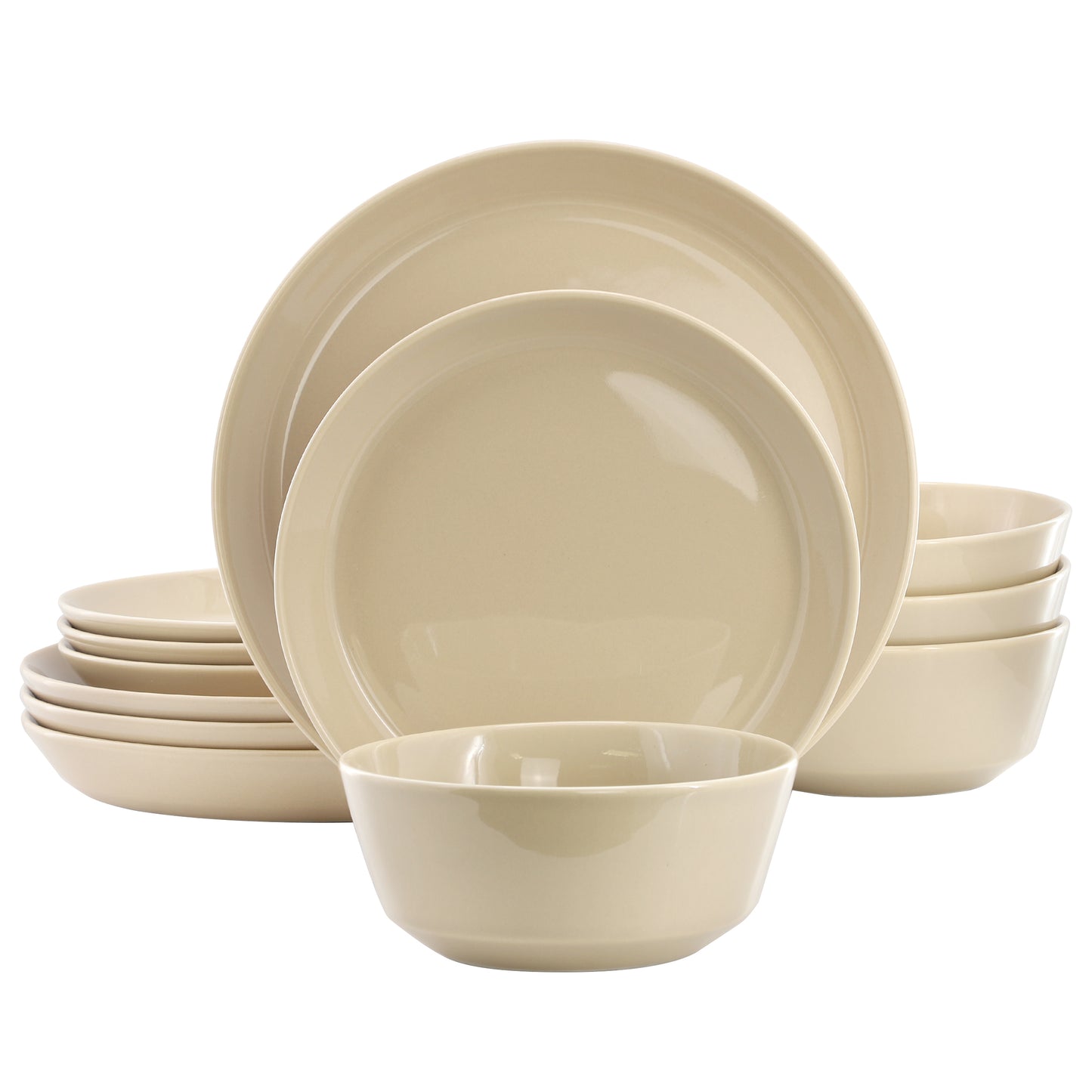 Gibson Elite Sunlit Mist 12 Piece Round Stoneware Dinnerware Set in Cream