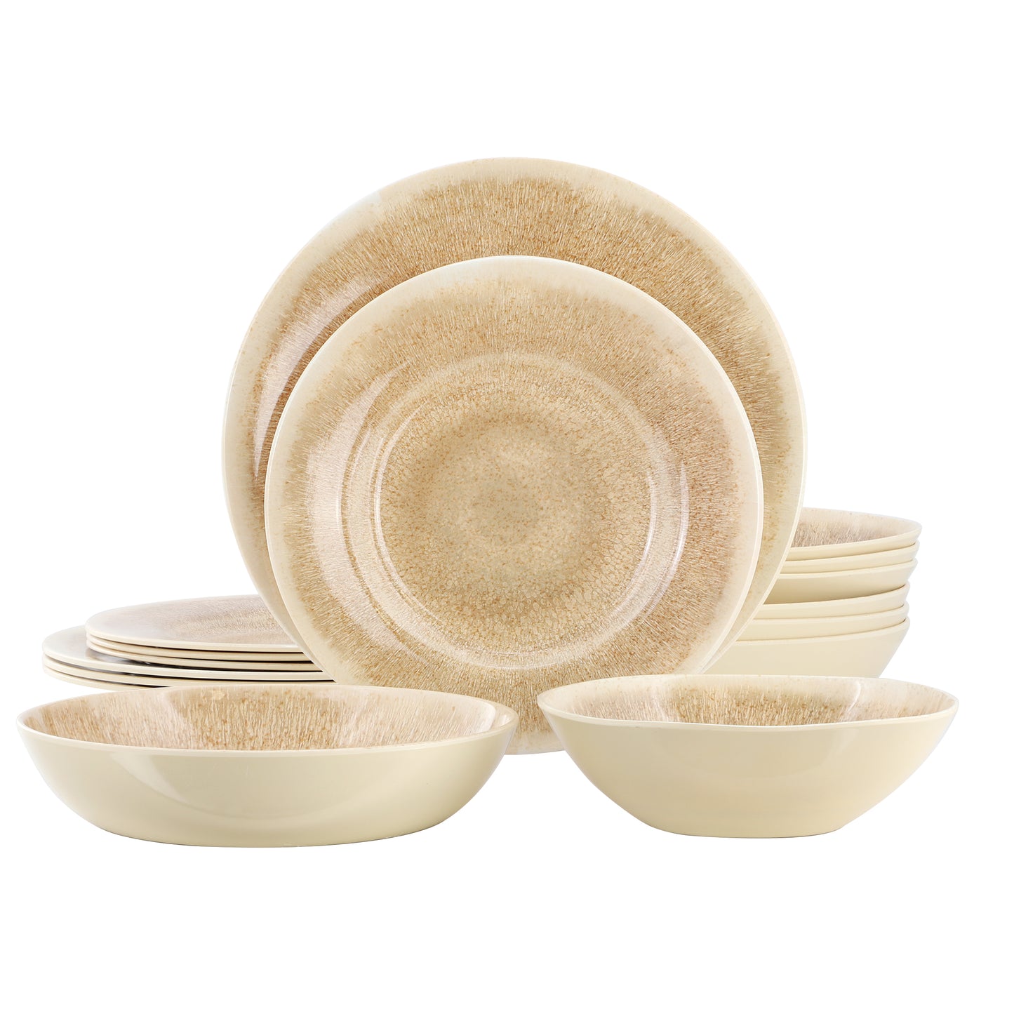 Gibson Home Casper Court 16 Piece Round Melamine Dinnerware Set in Biege