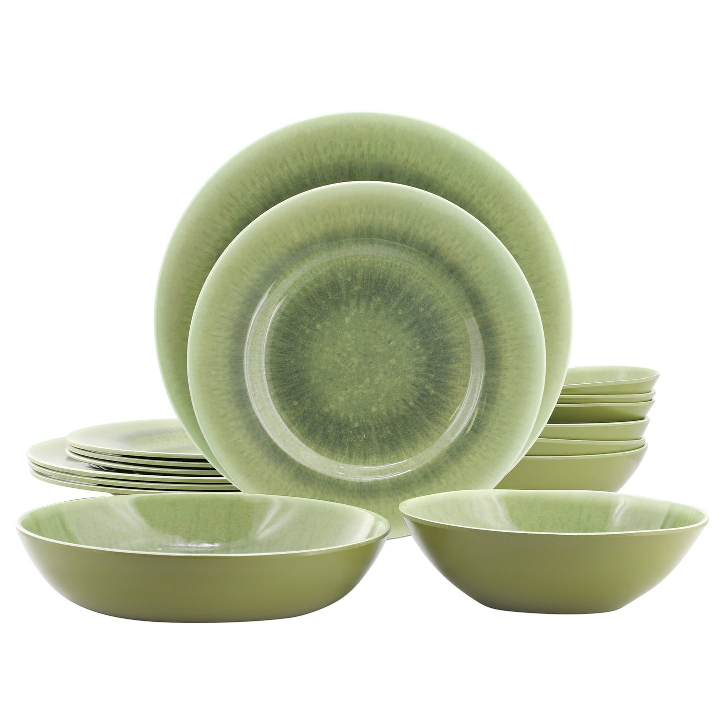Gibson Home Casper Court 16 Piece Round Melamine Dinnerware Set in Green