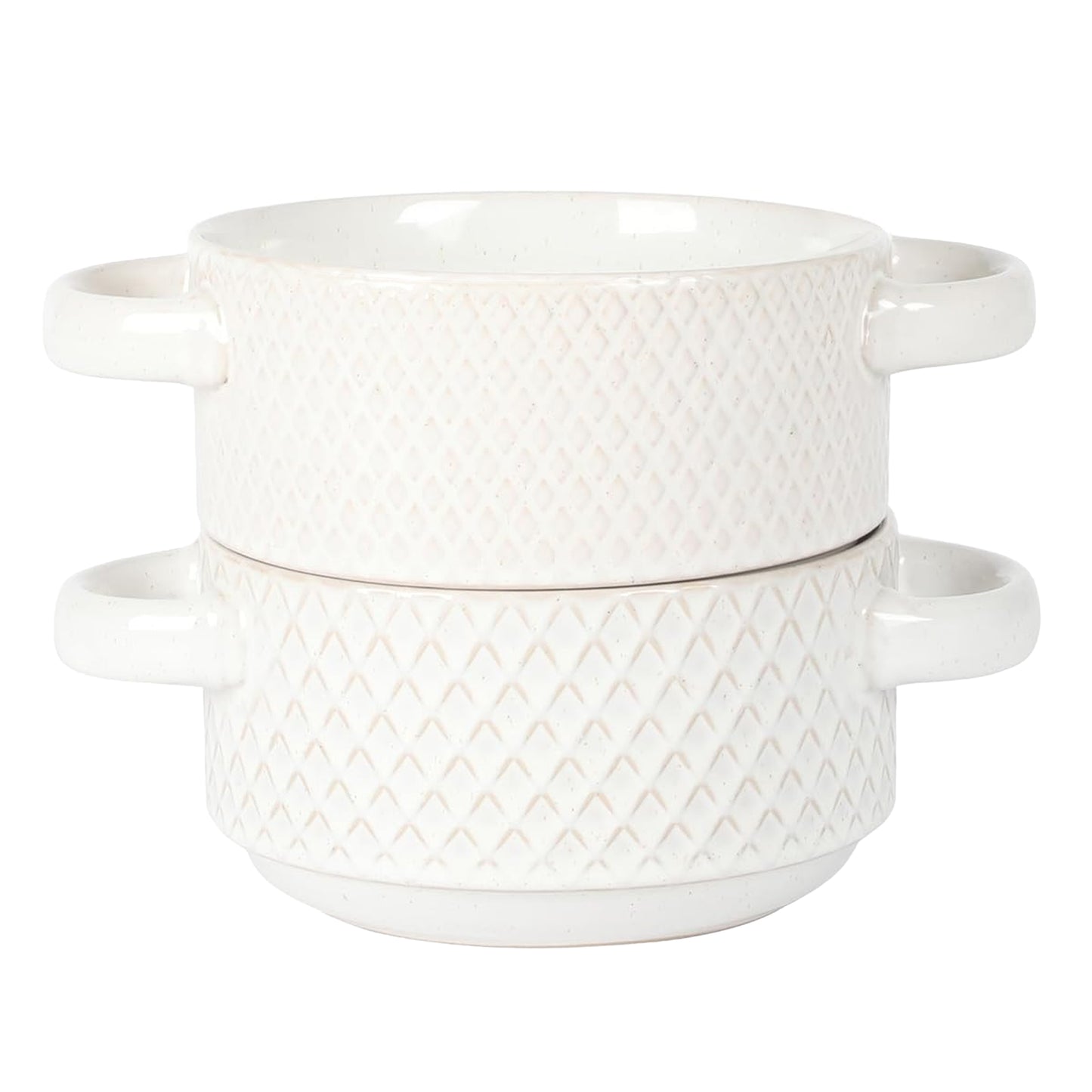 Gibson Elite Earlhart 2 Piece 6" Ribbed Stoneware Soup Bowl Set w Handles White