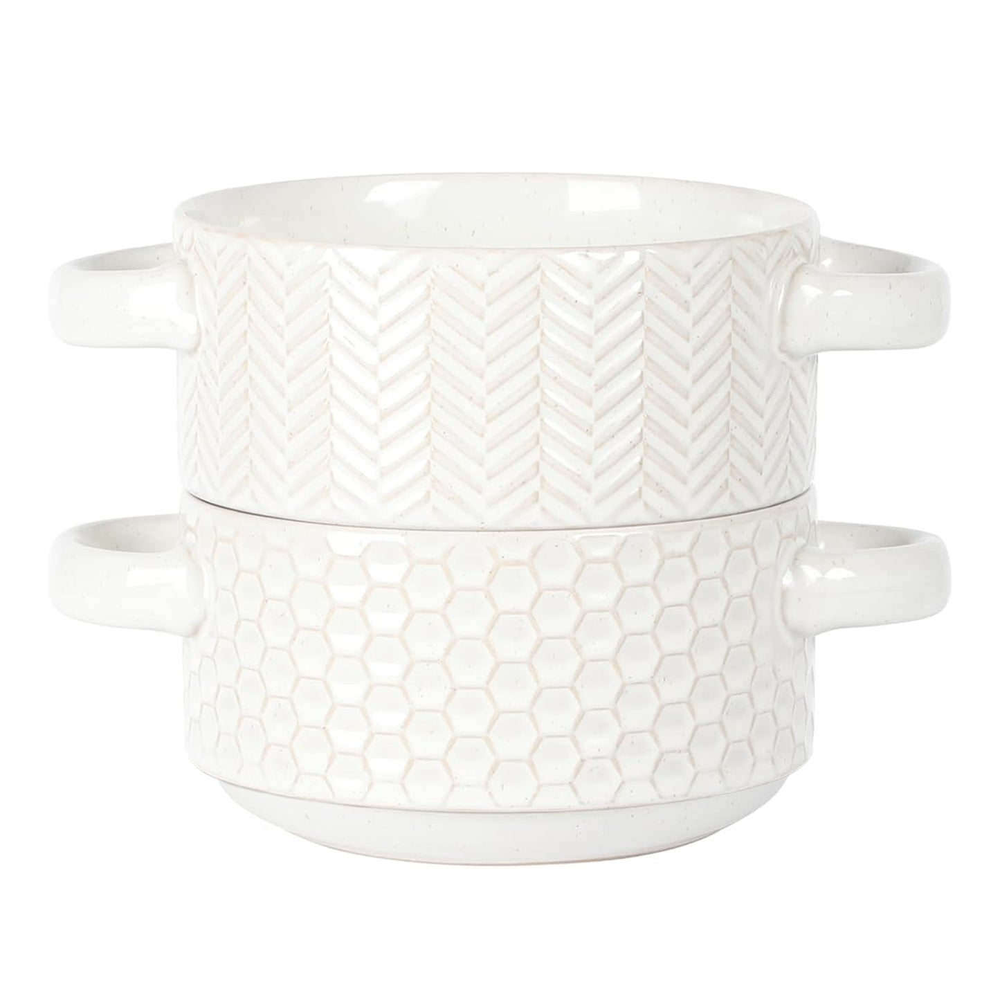 Gibson Elite Earlhart 2 Piece 6" Ribbed Stoneware Soup Bowl Set w Handles White