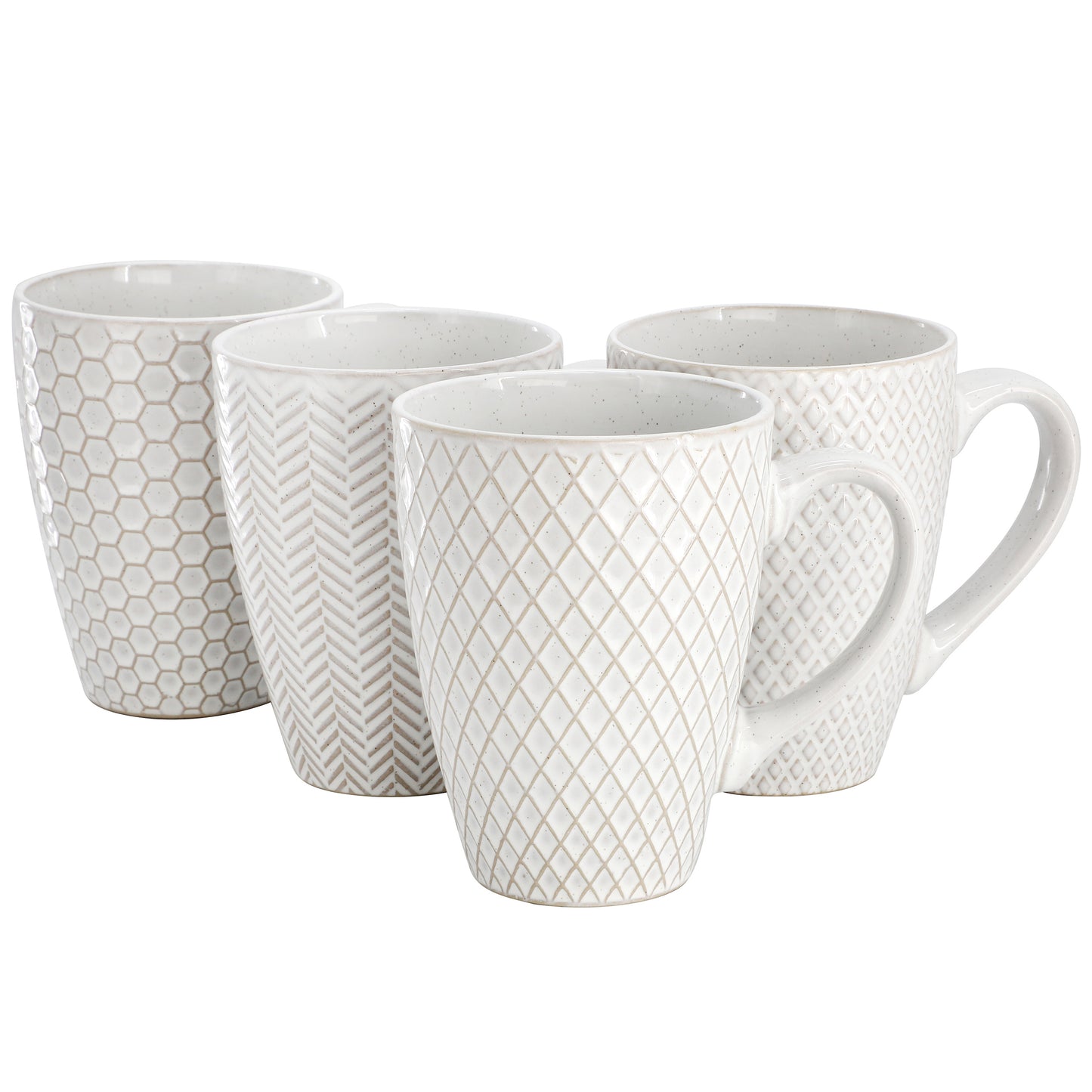 Gibson Elite Earlhart 4 Piece 16 oz Stoneware Assorted Pattern Mug Set White