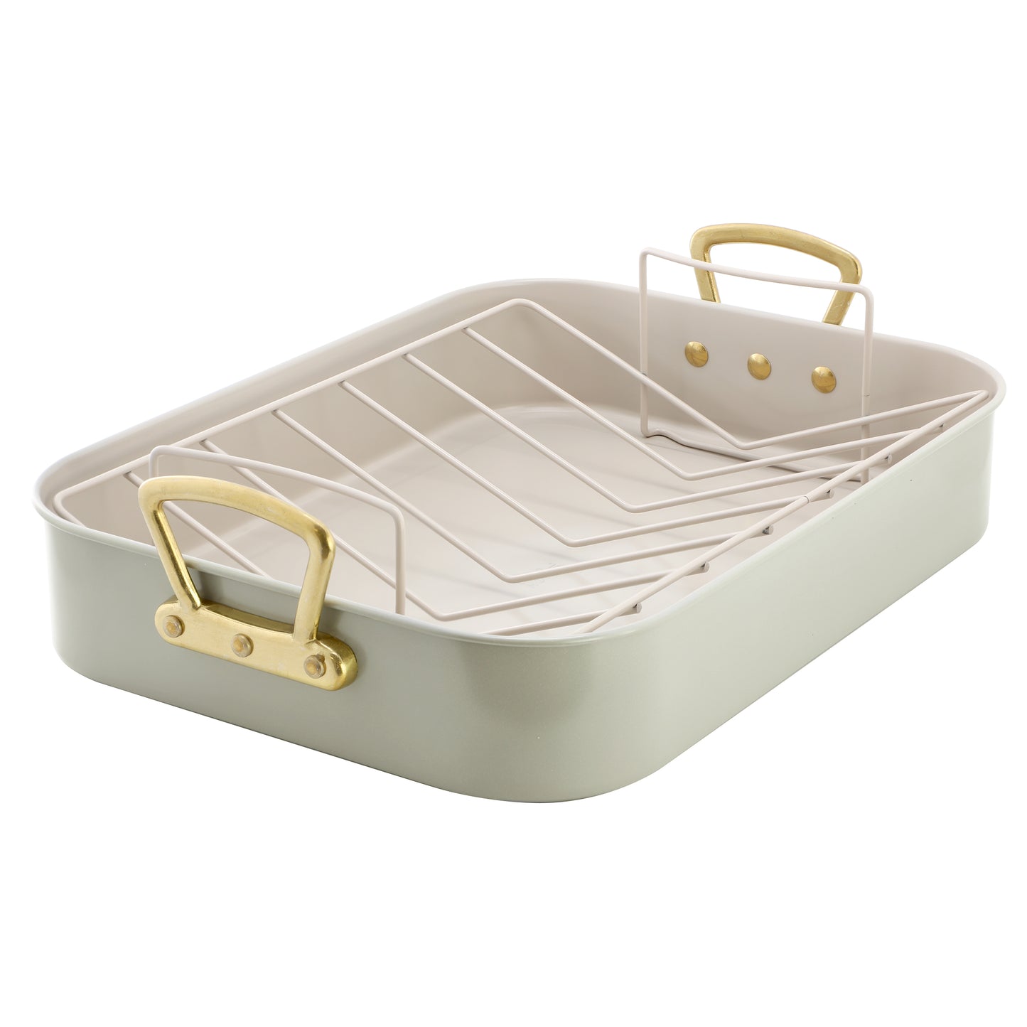 Gibson Home Broxton 2 Piece Nonstick Steel Roaster Pan in Mint Green w Rack