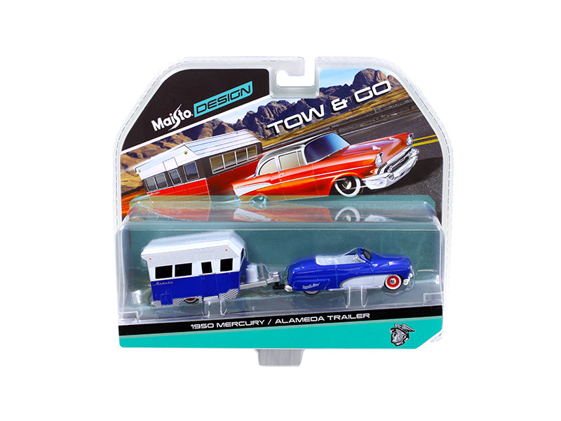 1950 Mercury w Alameda Trailer Blue / White Tow & Go 1/64 Diecast Model Maisto