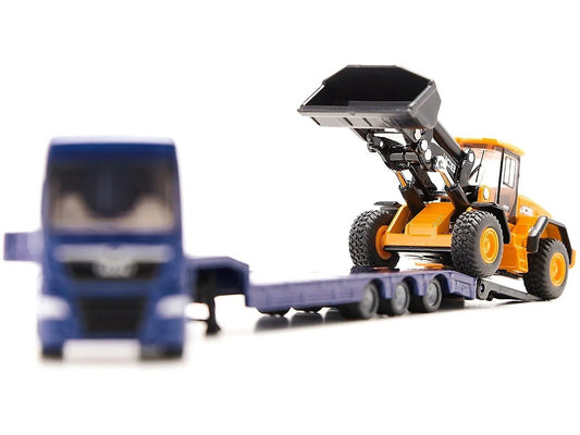 MAN Truck Blue Metallic w Low Loader Trailer JCB 457 Wheel Loader Yellow 1/87 H