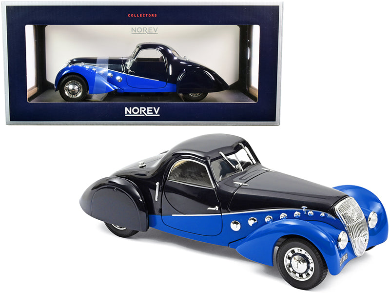 1937 Peugeot 302 Darl Mat Coupe Dark Blue Blue 1/18 Diecast Car Norev