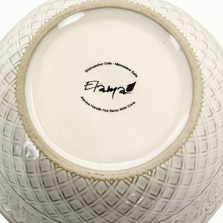 Elama Ivory Lotus 16 Piece Stoneware Embossed Floral Square Dinnerware Set For 4