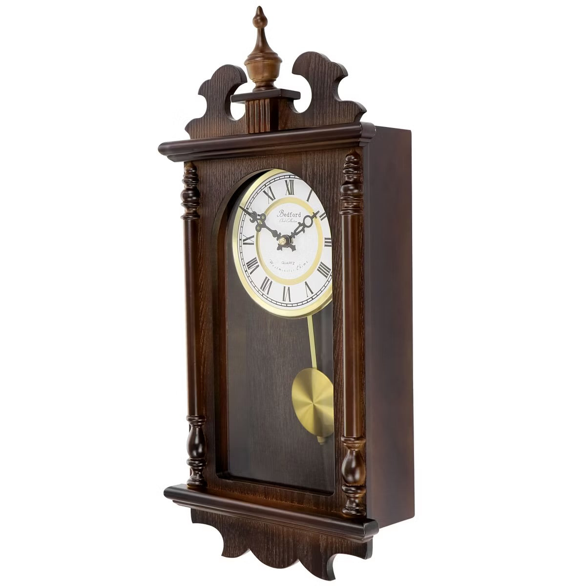 Bedford Leo 21" Chestnut Brown Wood Swinging Pendulum Wall Clock w Hourly Chimes