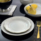 Elama Countess 16 Piece Embossed Double Bowl Stoneware Dinnerware Set Off-White