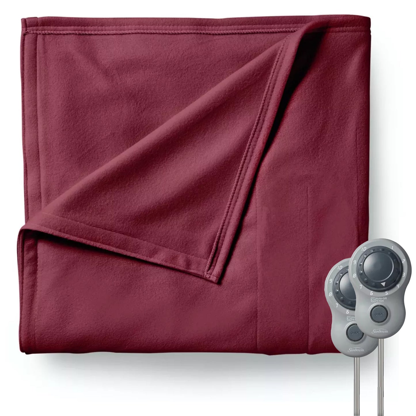 Sunbeam Queen Size Electric Fleece Heated Blanket in Garnet w Dual Zone
