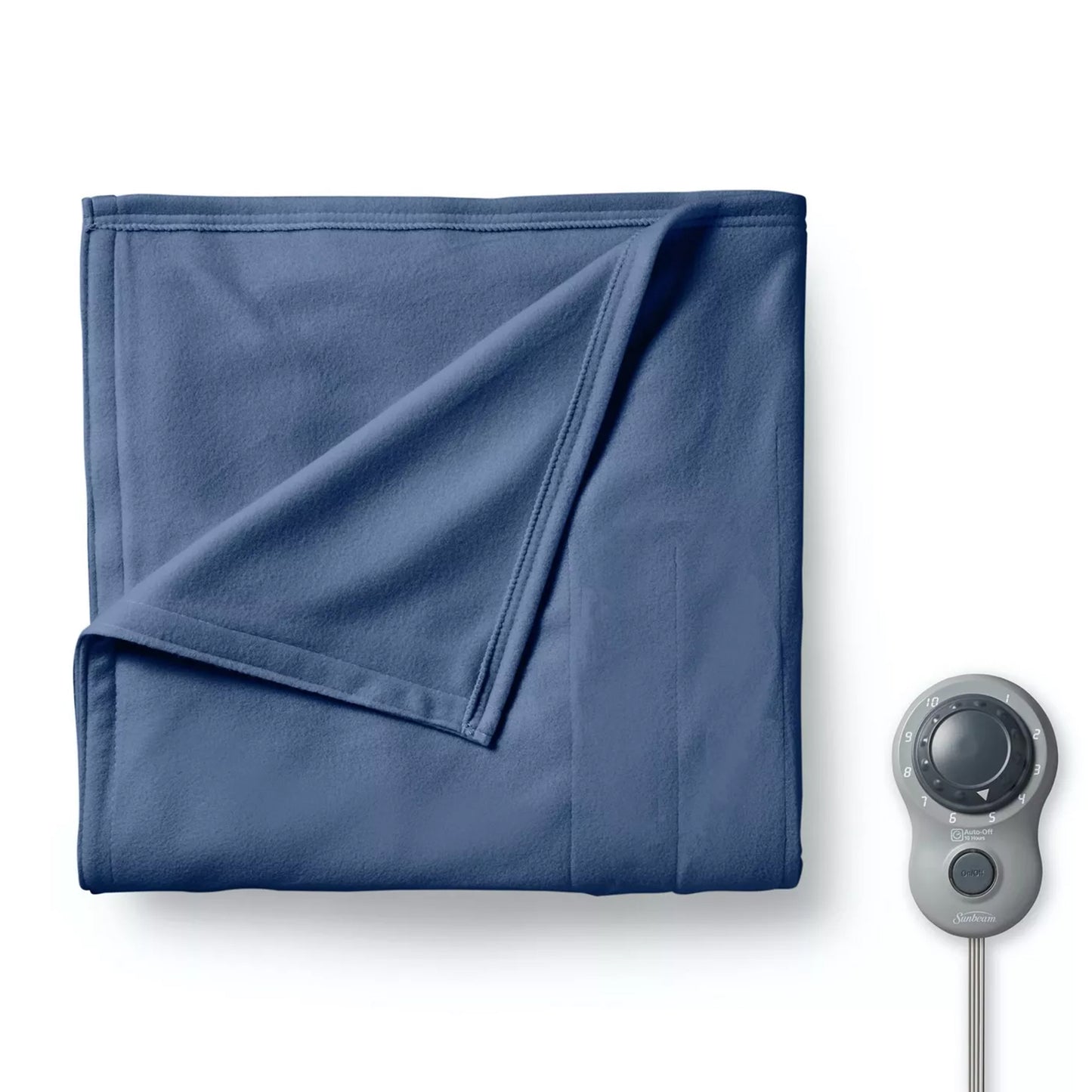 Sunbeam Twin Size Electric Fleece Heated Blanket in Blue w Temperature Control