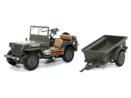 Willys Jeep 1/4-Ton Utility Truck Olive Drab w Trailer United States Army 1/43 D