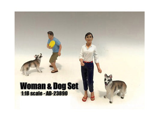 Woman Dog 2 Piece Figure Set For 1:18 Scale Models American Diorama