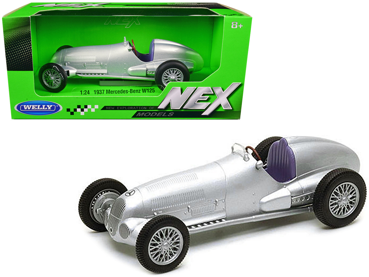 1937 Mercedes-Benz W125 Silver Metallic NEX Models Series 1/24 Diecast Car Well