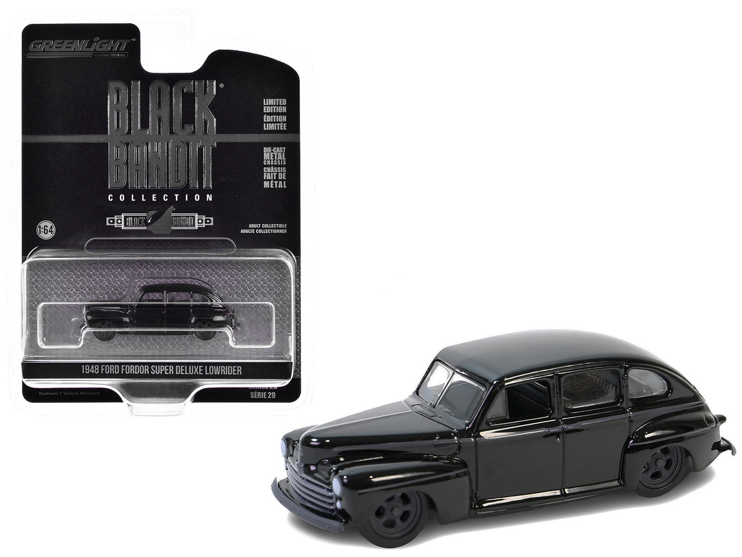 1948 Ford Fordor Super Deluxe Lowrider Black Black Bandit Series 29 1/64 Diecast