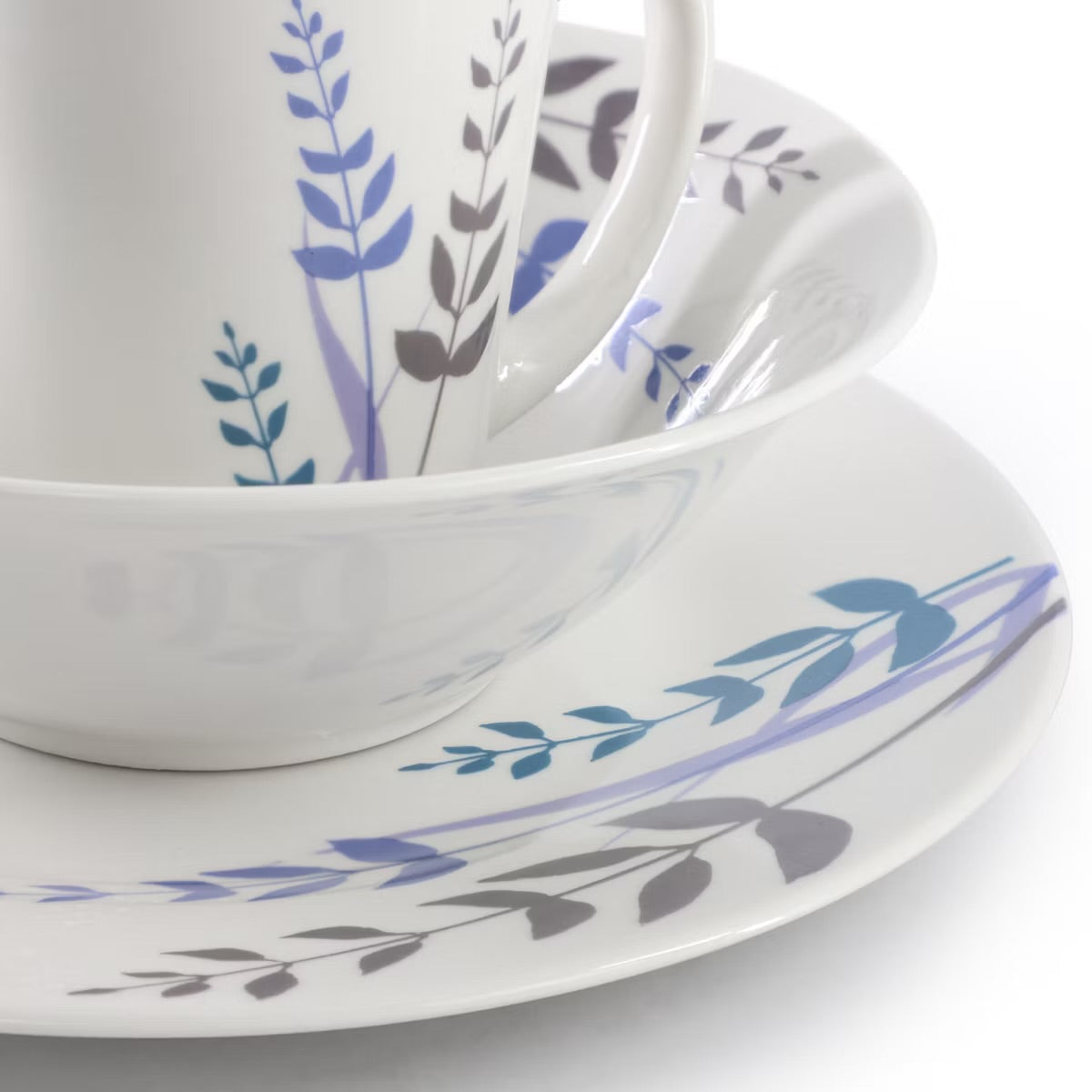 Gibson Blue Leaves 12 Piece Round White Ceramic Dinnerware Set for 4
