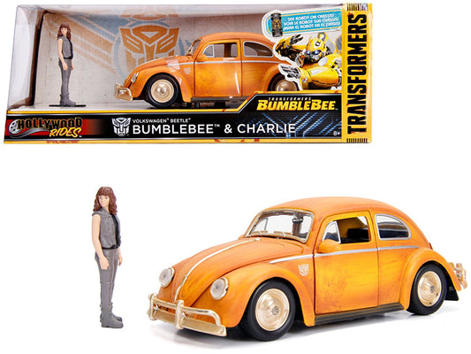 Volkswagen Beetle Weathered Yellow w Robot on Chassis Charlie Diecast Figurine